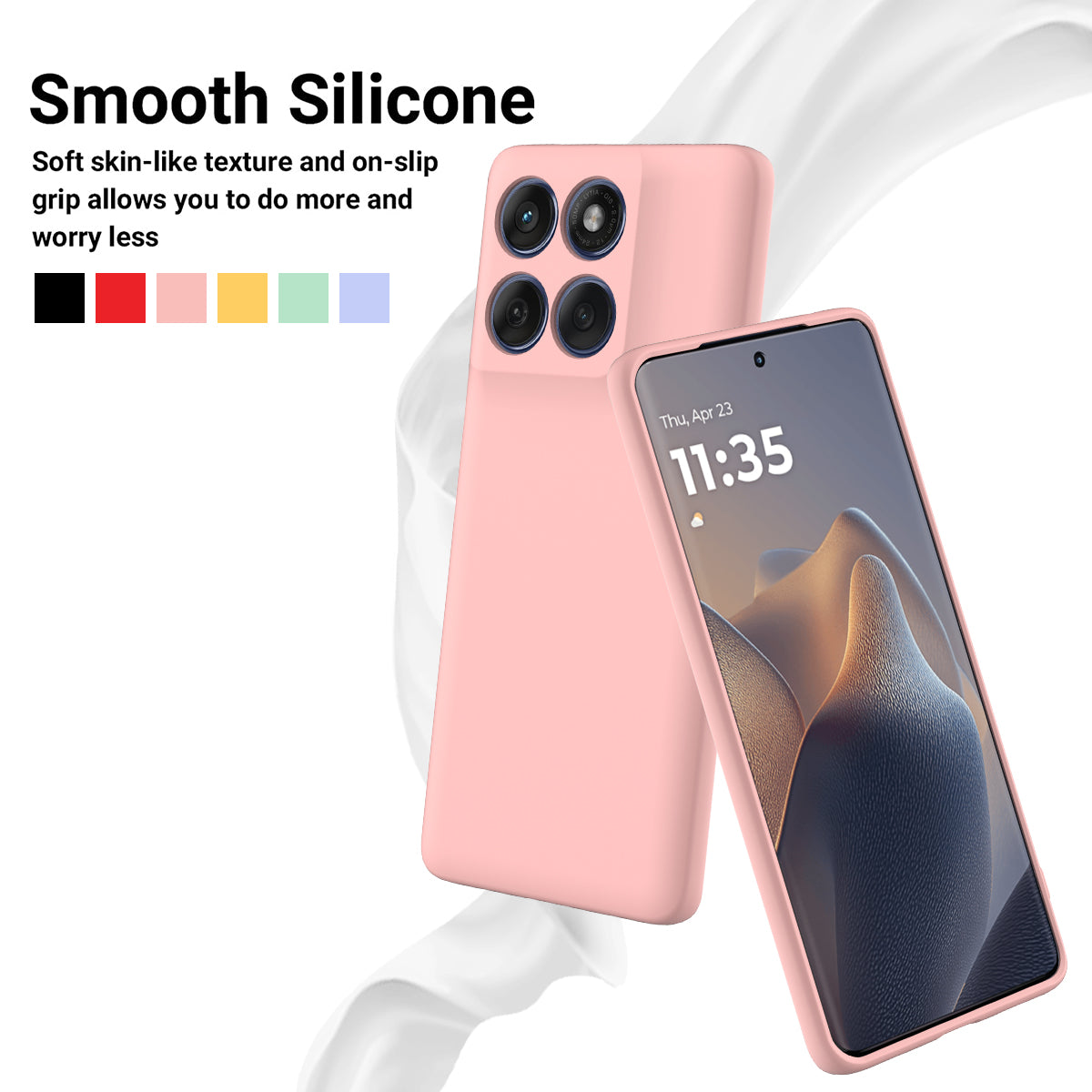 For Motorola Edge 70 5G / X70 Air Liquid Silicone Case Phone Back Cover with Hand Strap - Pink