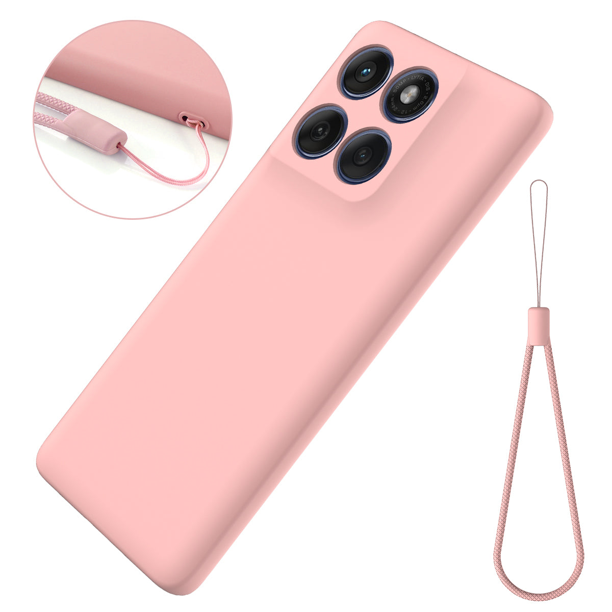 For Motorola Edge 70 5G / X70 Air Liquid Silicone Case Phone Back Cover with Hand Strap - Pink