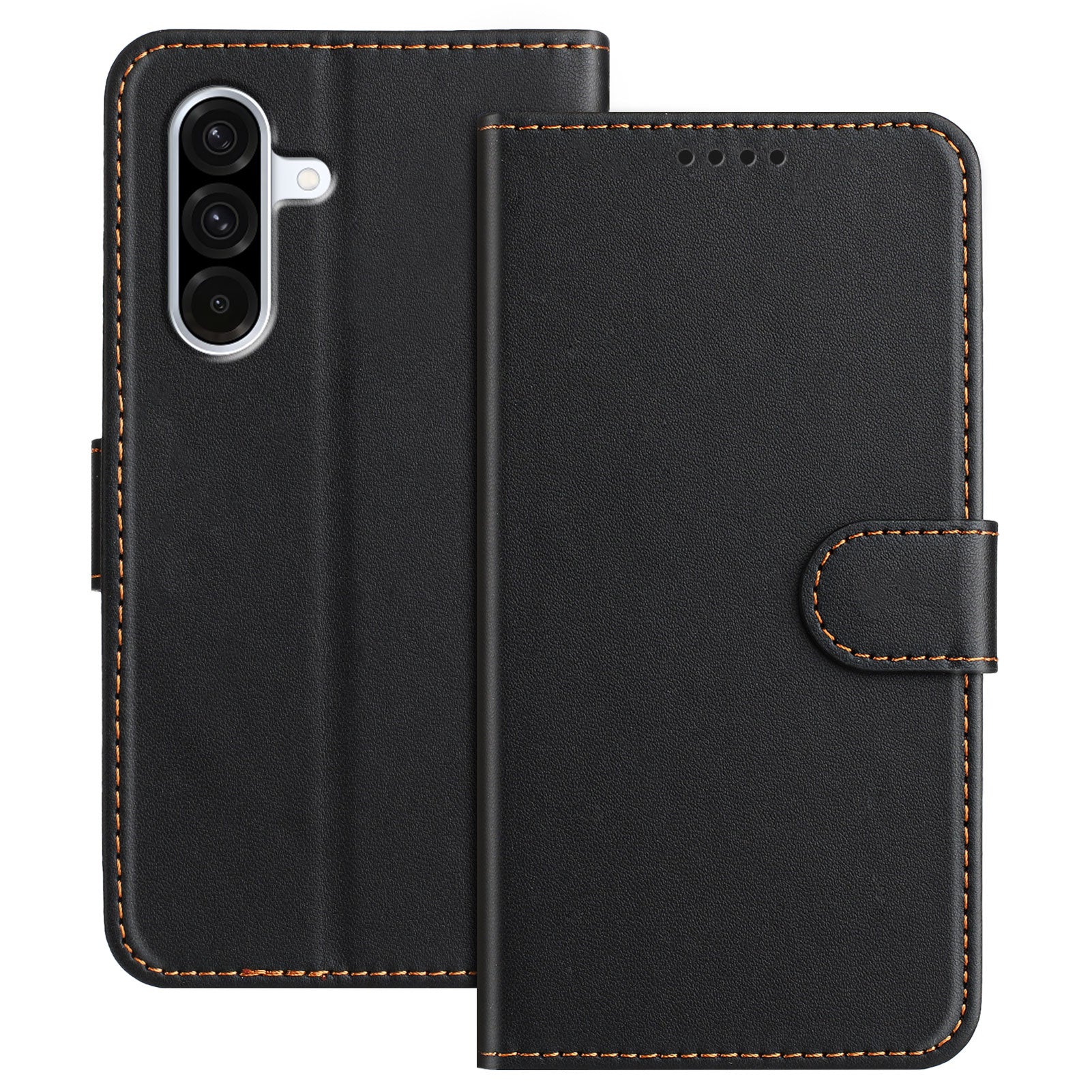 For Samsung Galaxy A57 5G Leather Case Wallet Stand Solid Color Anti Drop Phone Cover - Black