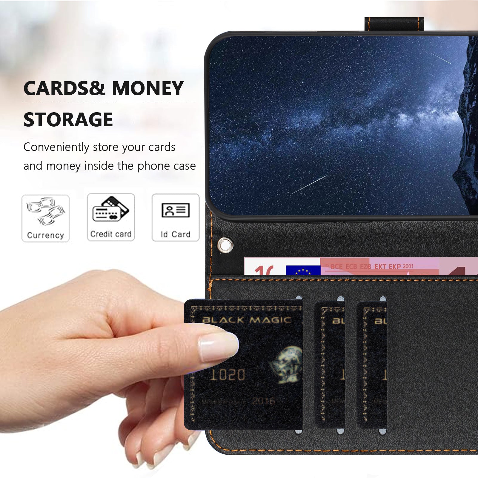 For Samsung Galaxy A57 5G Leather Case Wallet Stand Solid Color Anti Drop Phone Cover - Black