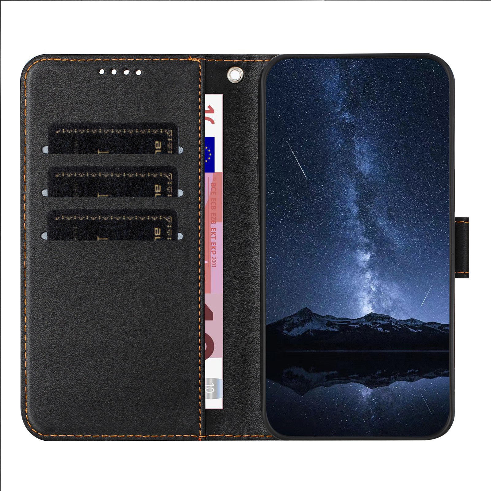 For Samsung Galaxy A57 5G Leather Case Wallet Stand Solid Color Anti Drop Phone Cover - Black