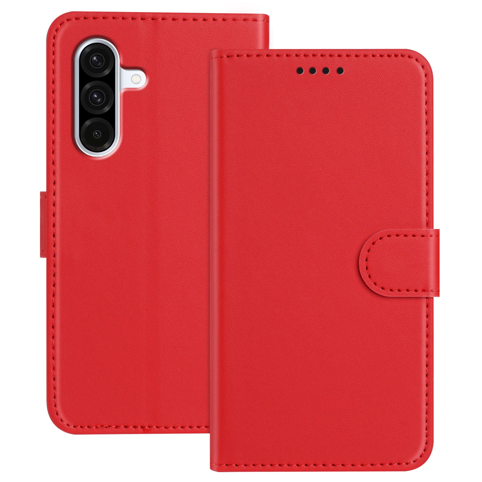 For Samsung Galaxy A57 5G Leather Case Wallet Stand Solid Color Anti Drop Phone Cover - Red