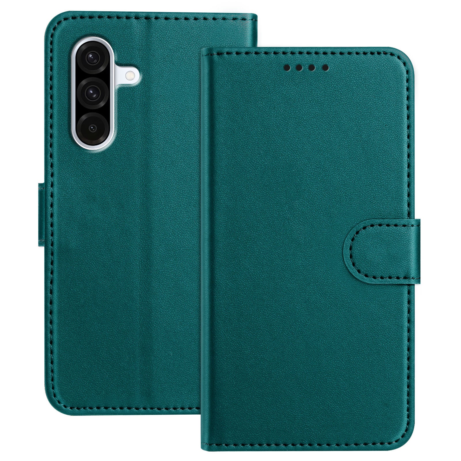 For Samsung Galaxy A57 5G Leather Case Wallet Stand Solid Color Anti Drop Phone Cover - Green