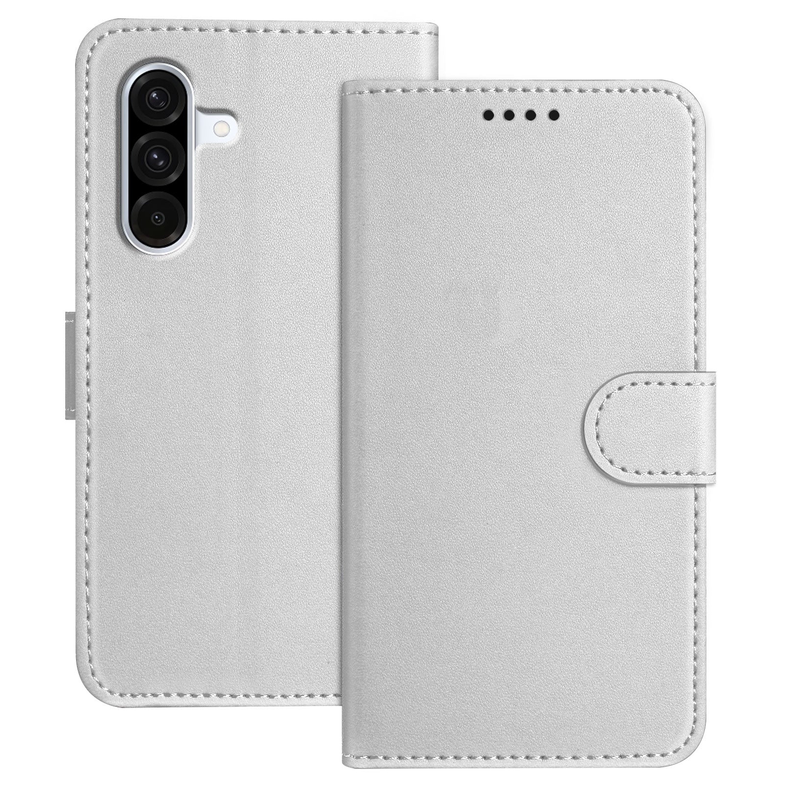 For Samsung Galaxy A57 5G Leather Case Wallet Stand Solid Color Anti Drop Phone Cover - Silver