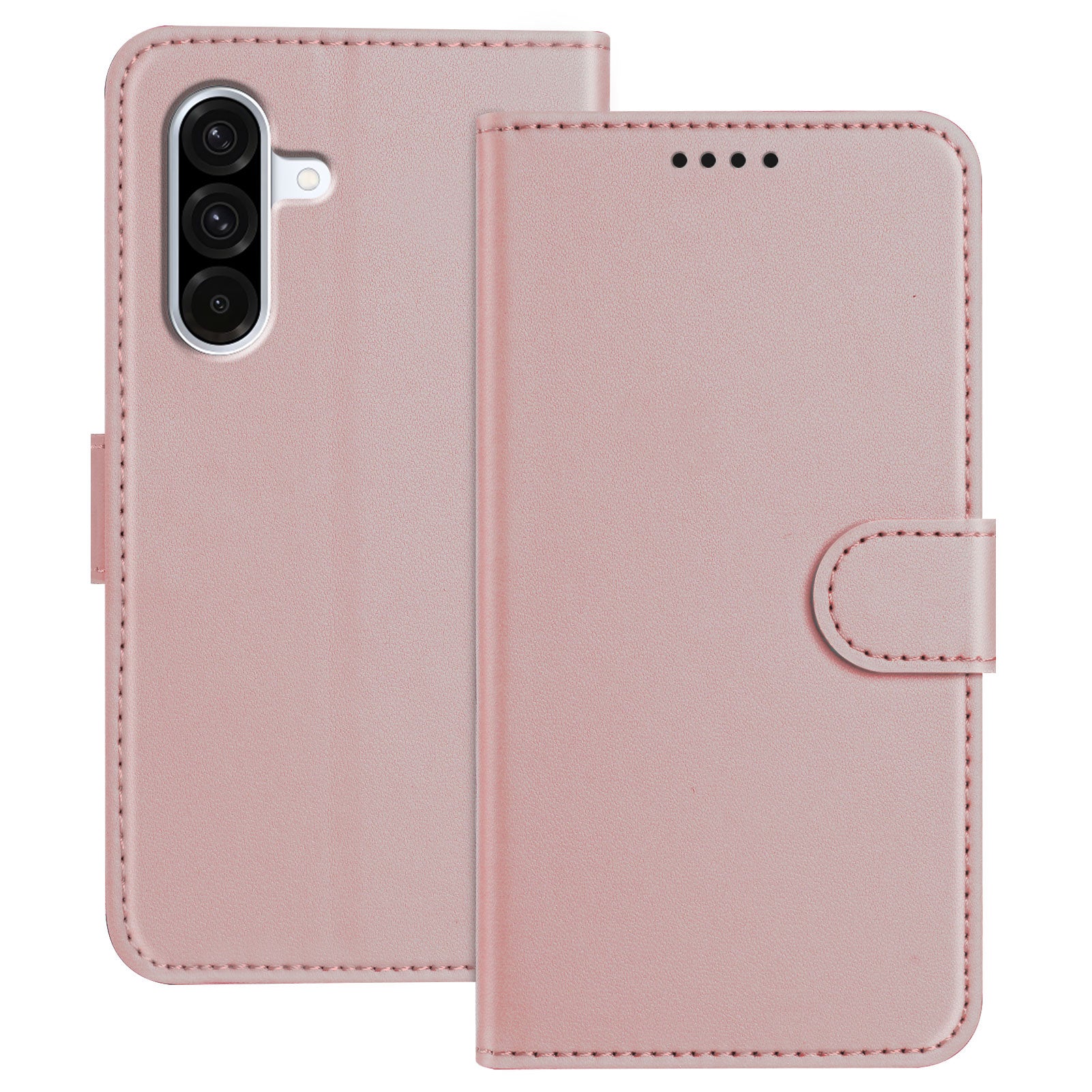 For Samsung Galaxy A57 5G Leather Case Wallet Stand Solid Color Anti Drop Phone Cover - Rose Gold