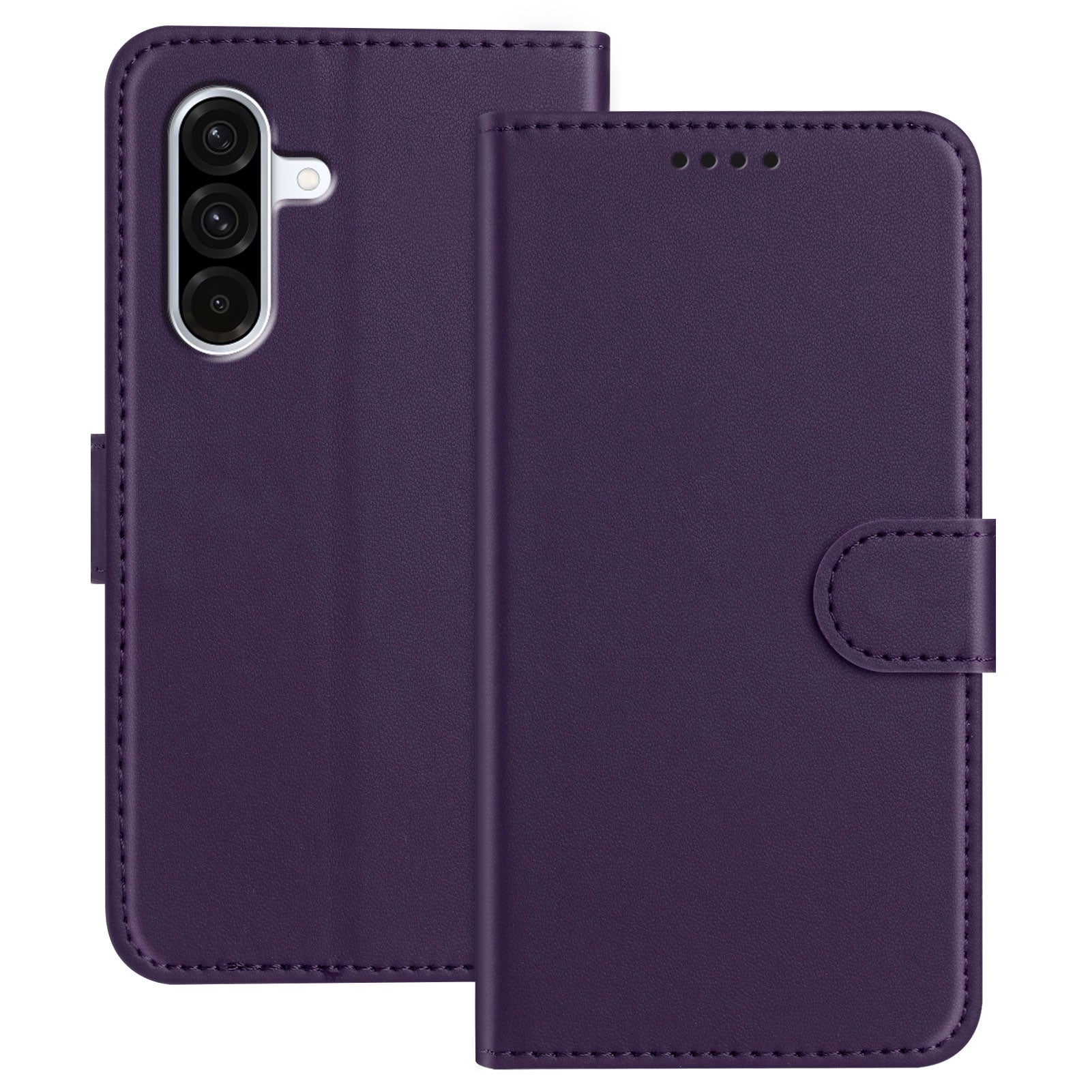 For Samsung Galaxy A57 5G Leather Case Wallet Stand Solid Color Anti Drop Phone Cover - Purple