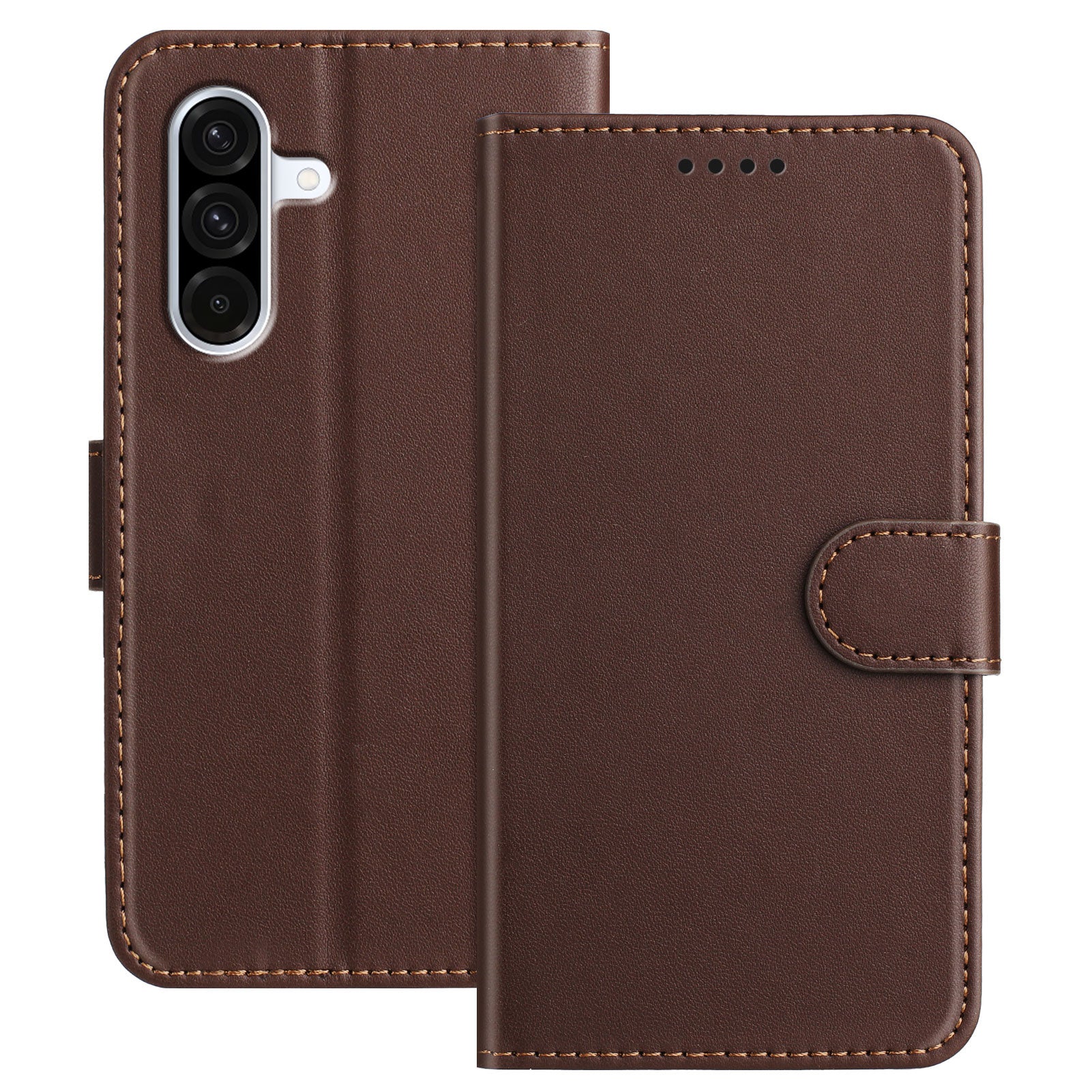 For Samsung Galaxy A57 5G Leather Case Wallet Stand Solid Color Anti Drop Phone Cover - Brown