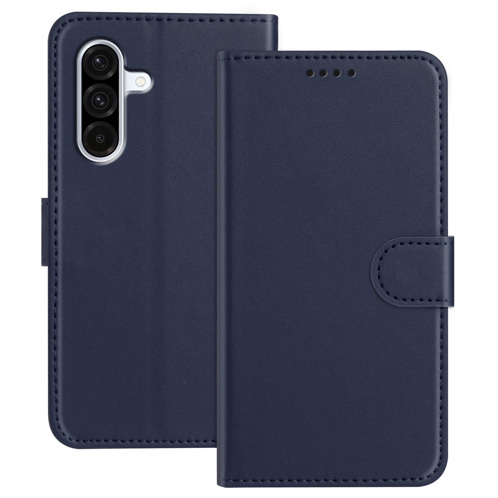 For Samsung Galaxy A57 5G Leather Case Wallet Stand Solid Color Anti Drop Phone Cover - Blue