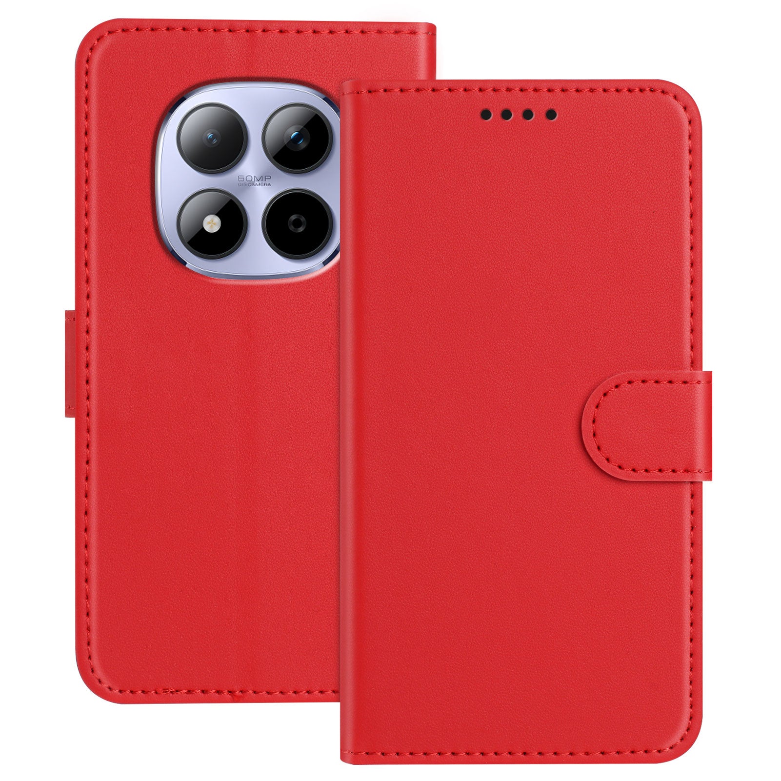 For Xiaomi Redmi Note 15 Pro 4G (Global) Leather Case Wallet Stand Solid Color Anti Drop Phone Cover - Red