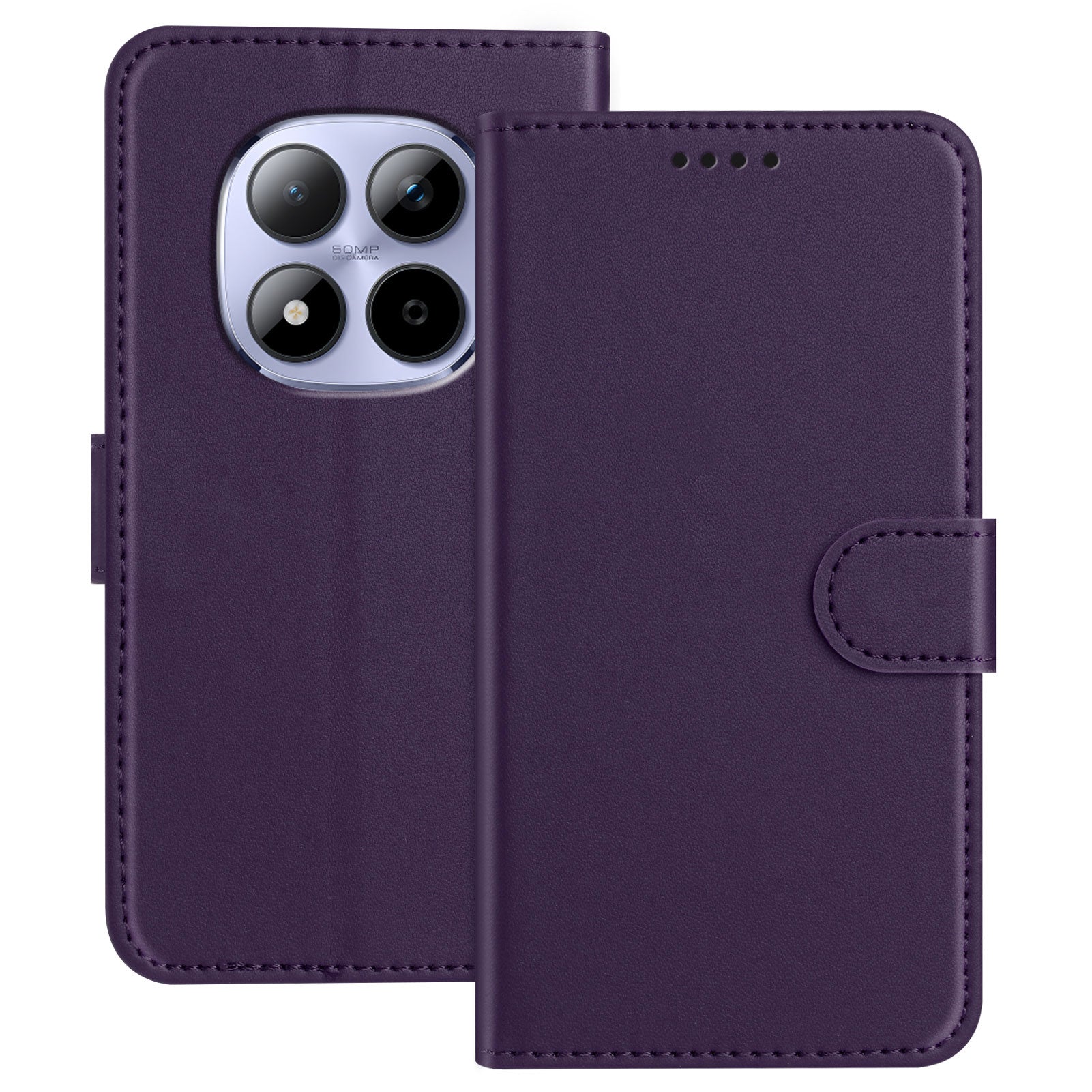 For Xiaomi Redmi Note 15 Pro 4G (Global) Leather Case Wallet Stand Solid Color Anti Drop Phone Cover - Purple
