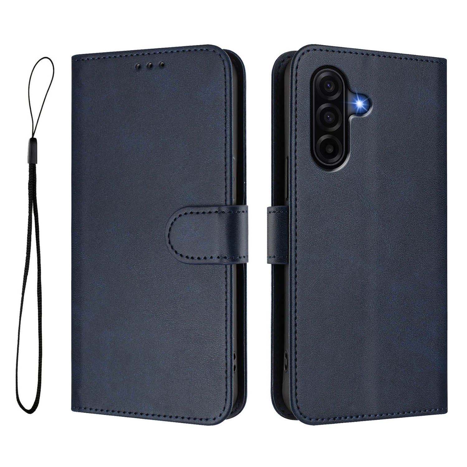 For Samsung Galaxy A57 5G Wallet Case RFID Blocking Calf Texture Leather Stand Phone Cover with Strap - Blue