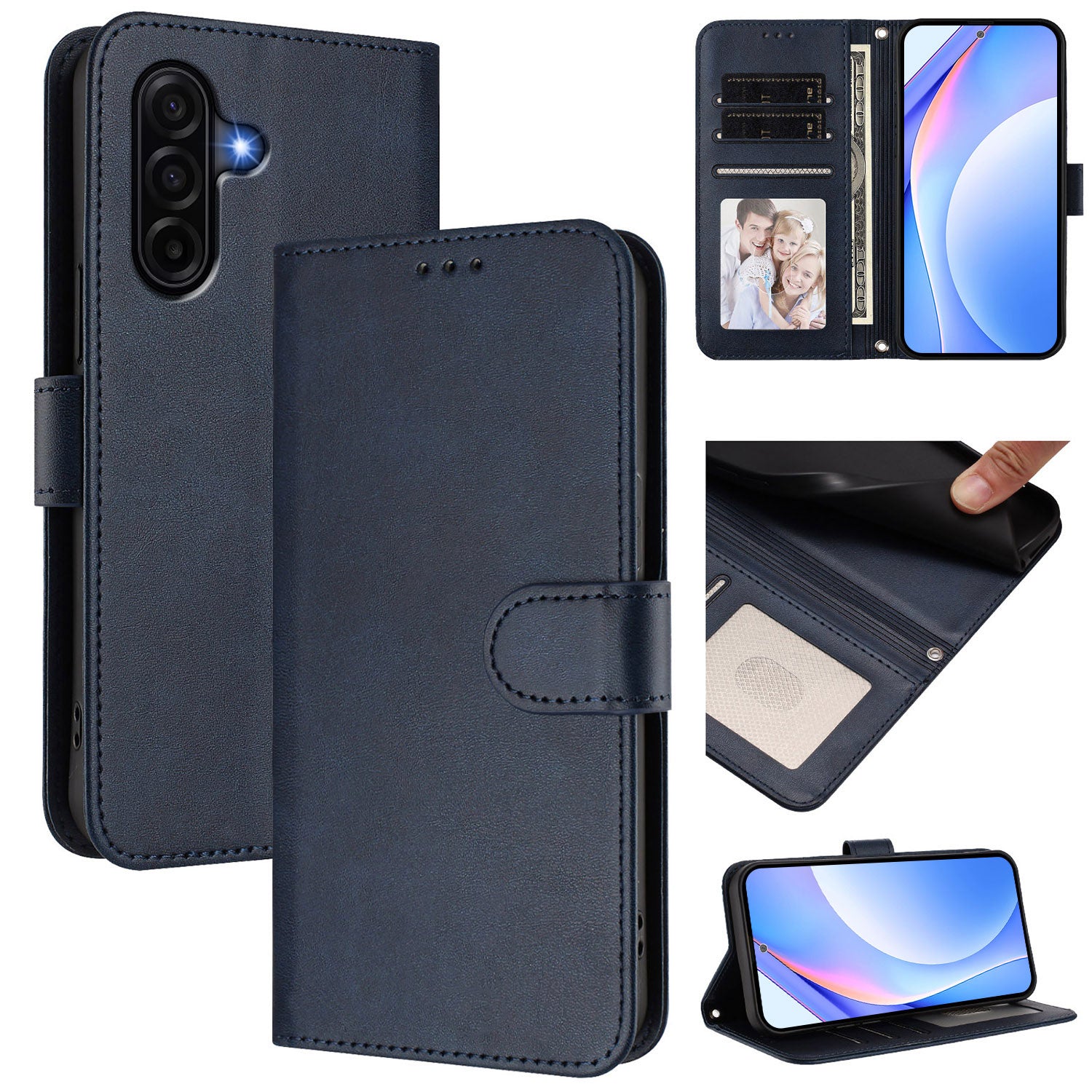 For Samsung Galaxy A57 5G Wallet Case RFID Blocking Calf Texture Leather Stand Phone Cover with Strap - Blue