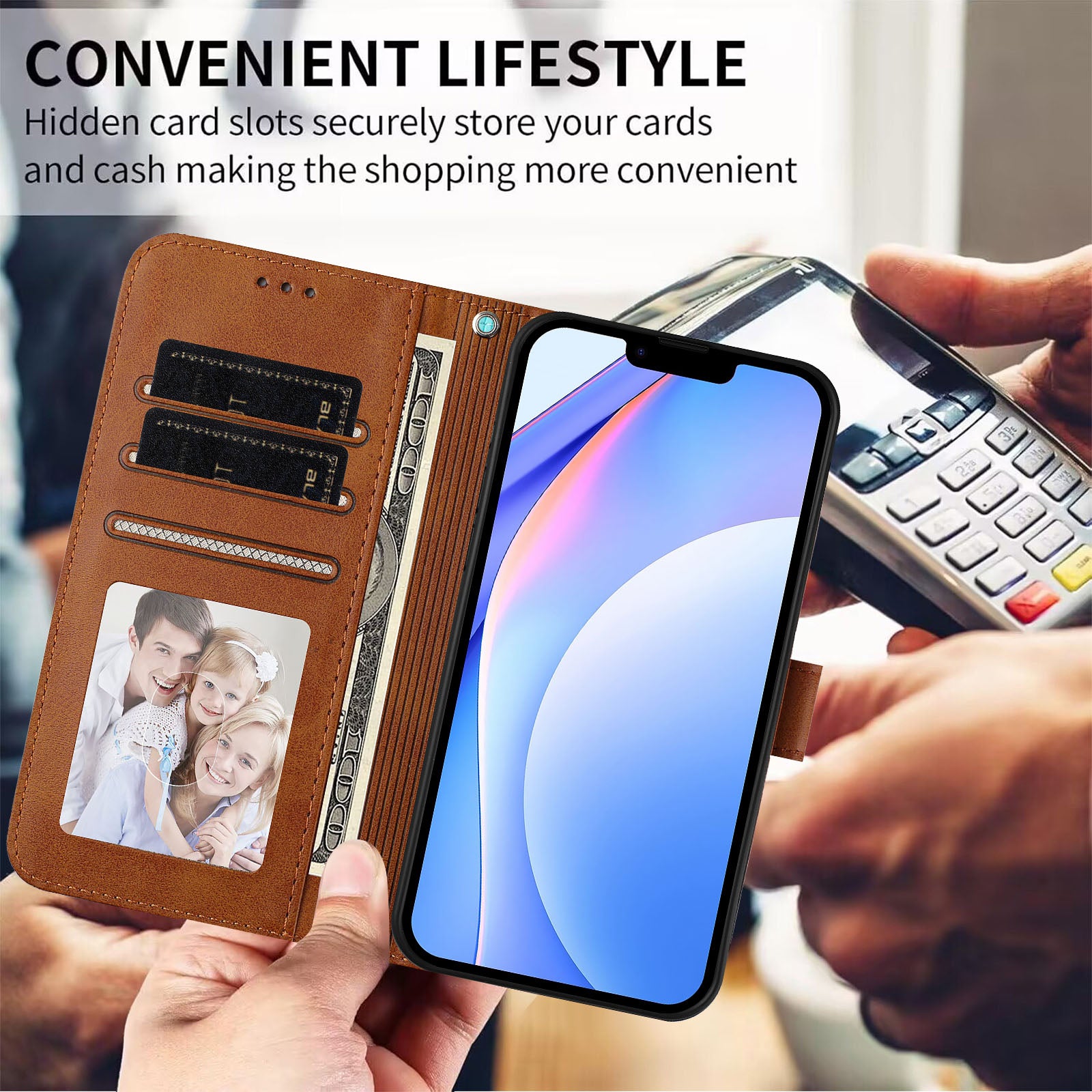 For Samsung Galaxy A57 5G Wallet Case RFID Blocking Calf Texture Leather Stand Phone Cover with Strap - Brown