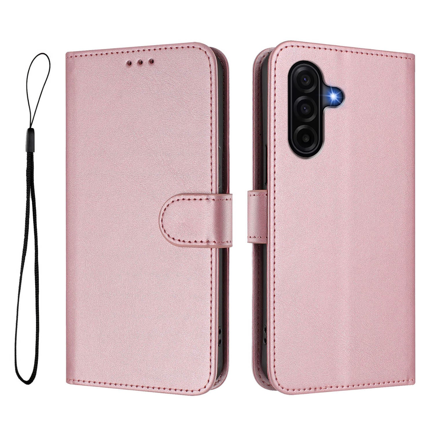For Samsung Galaxy A57 5G Wallet Case RFID Blocking Calf Texture Leather Stand Phone Cover with Strap - Pink