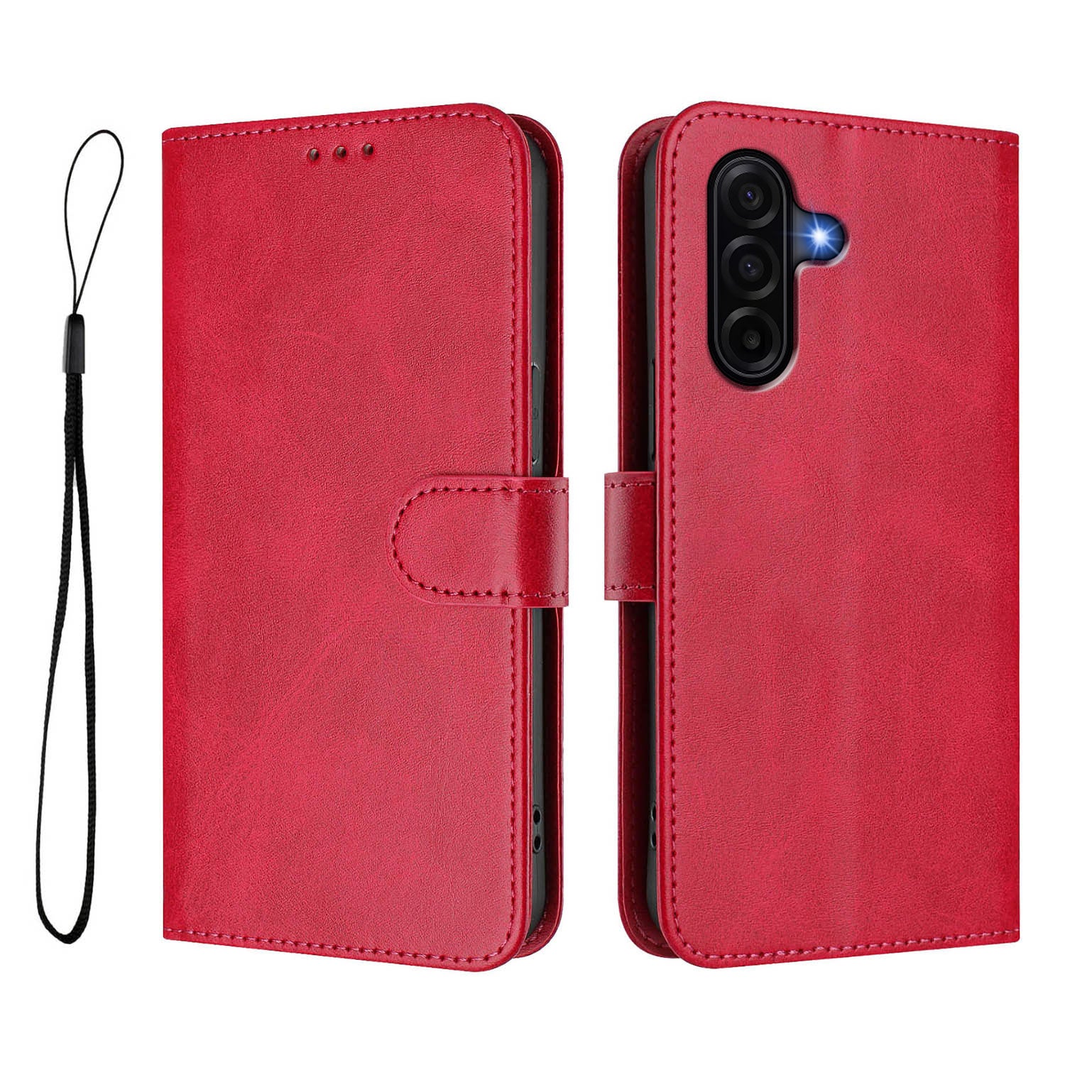For Samsung Galaxy A57 5G Wallet Case RFID Blocking Calf Texture Leather Stand Phone Cover with Strap - Rose