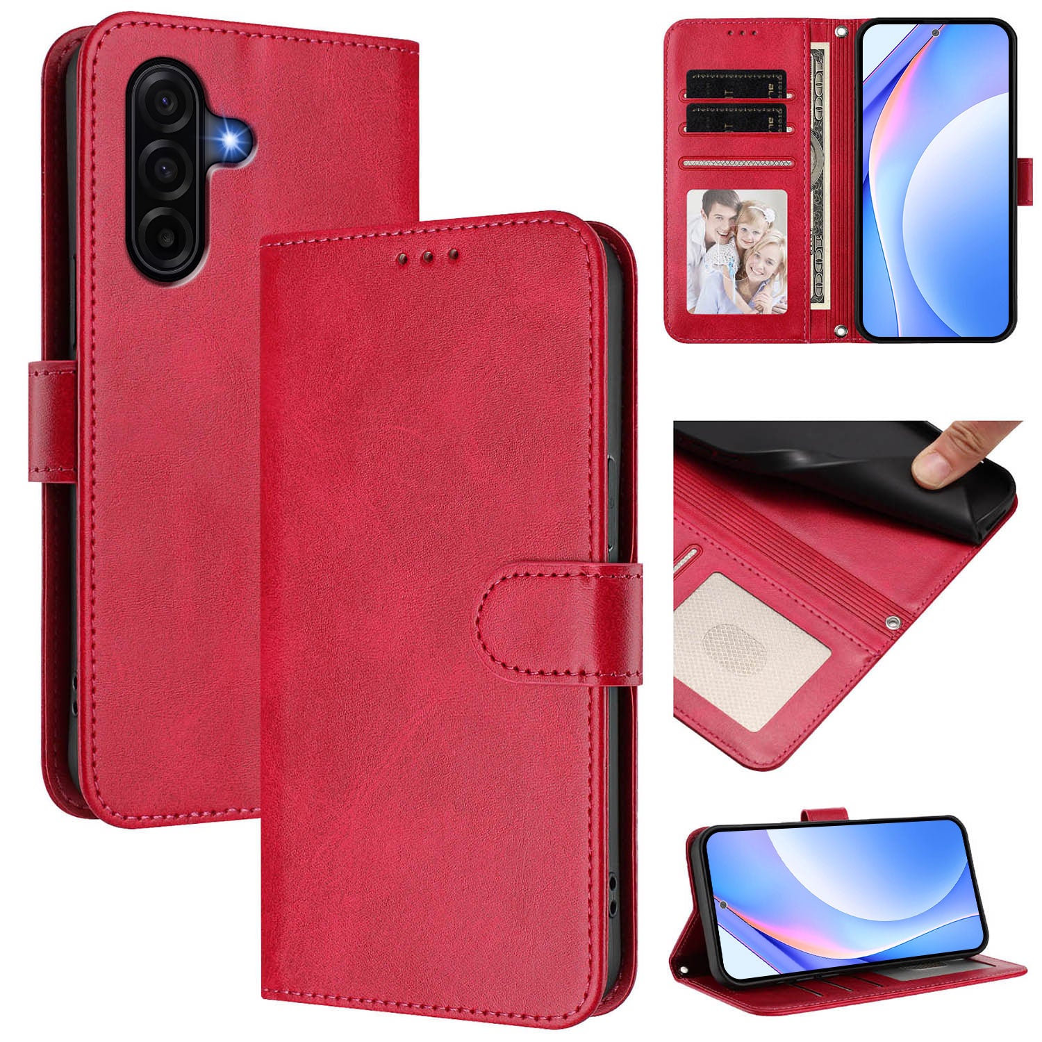 For Samsung Galaxy A57 5G Wallet Case RFID Blocking Calf Texture Leather Stand Phone Cover with Strap - Rose