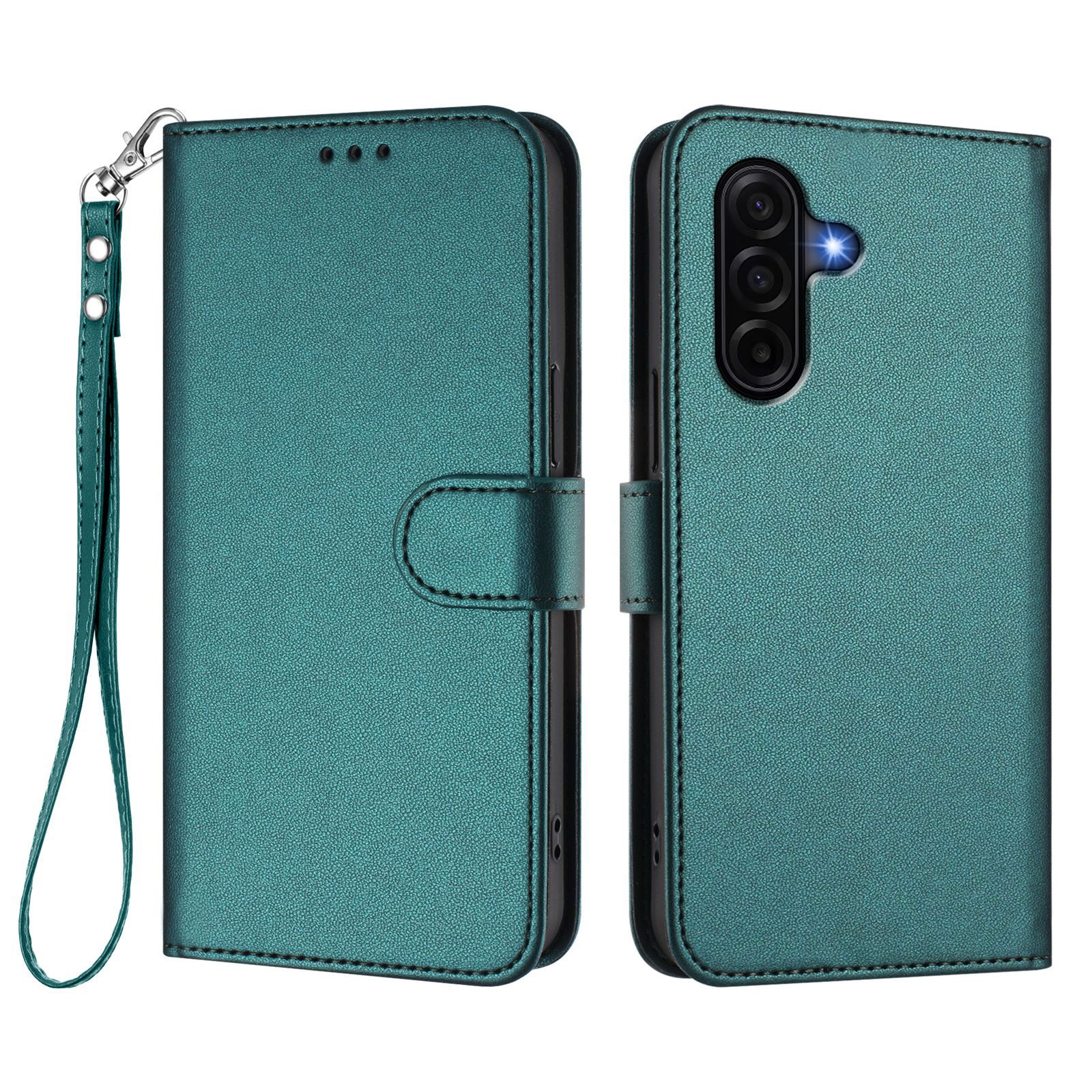 For Samsung Galaxy A57 5G Leather Case Wallet Stand Phone Cover with Wrist Strap - Green