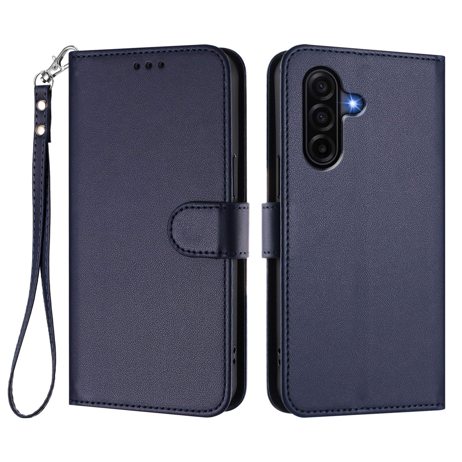 For Samsung Galaxy A57 5G Leather Case Wallet Stand Phone Cover with Wrist Strap - Blue
