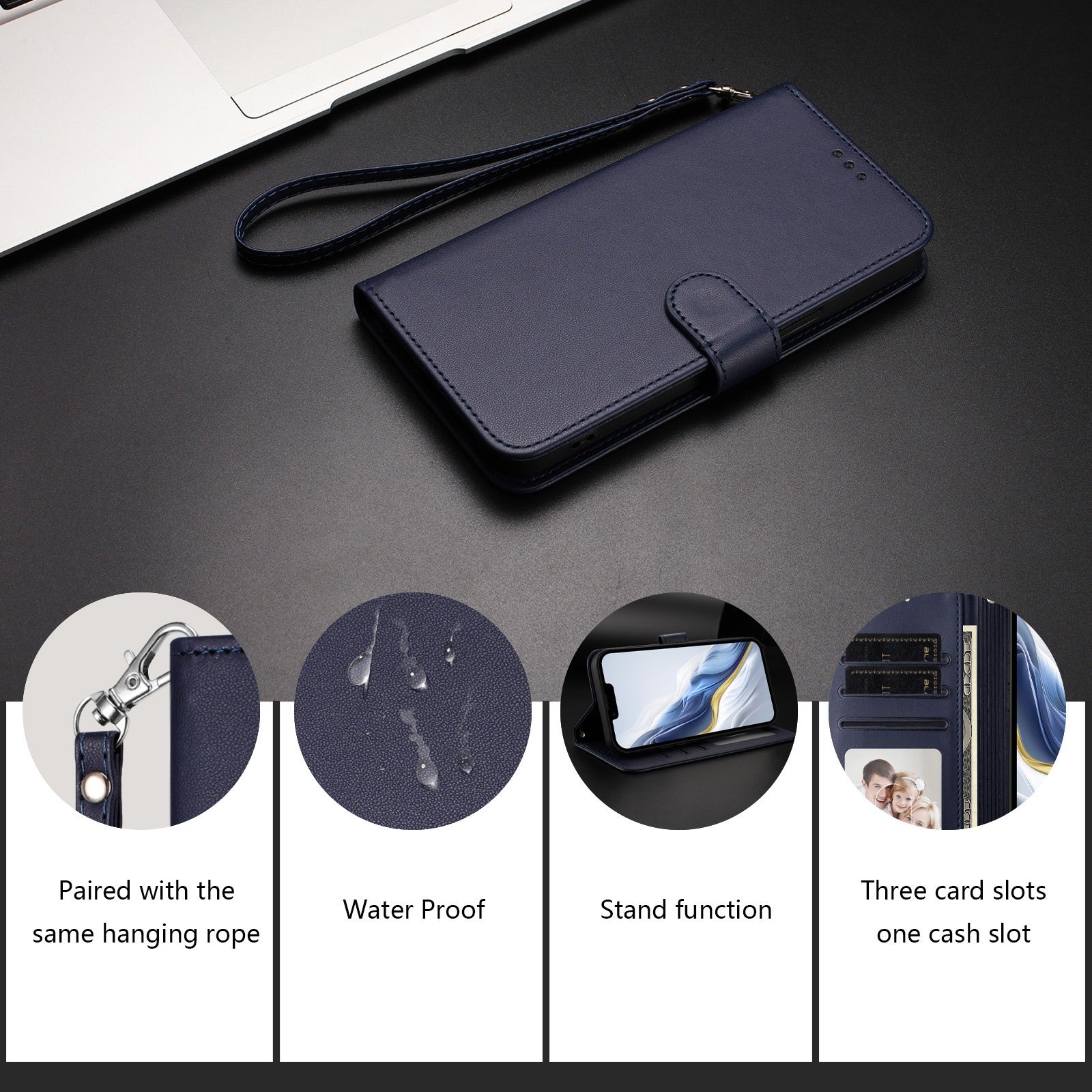 For Samsung Galaxy A57 5G Leather Case Wallet Stand Phone Cover with Wrist Strap - Blue