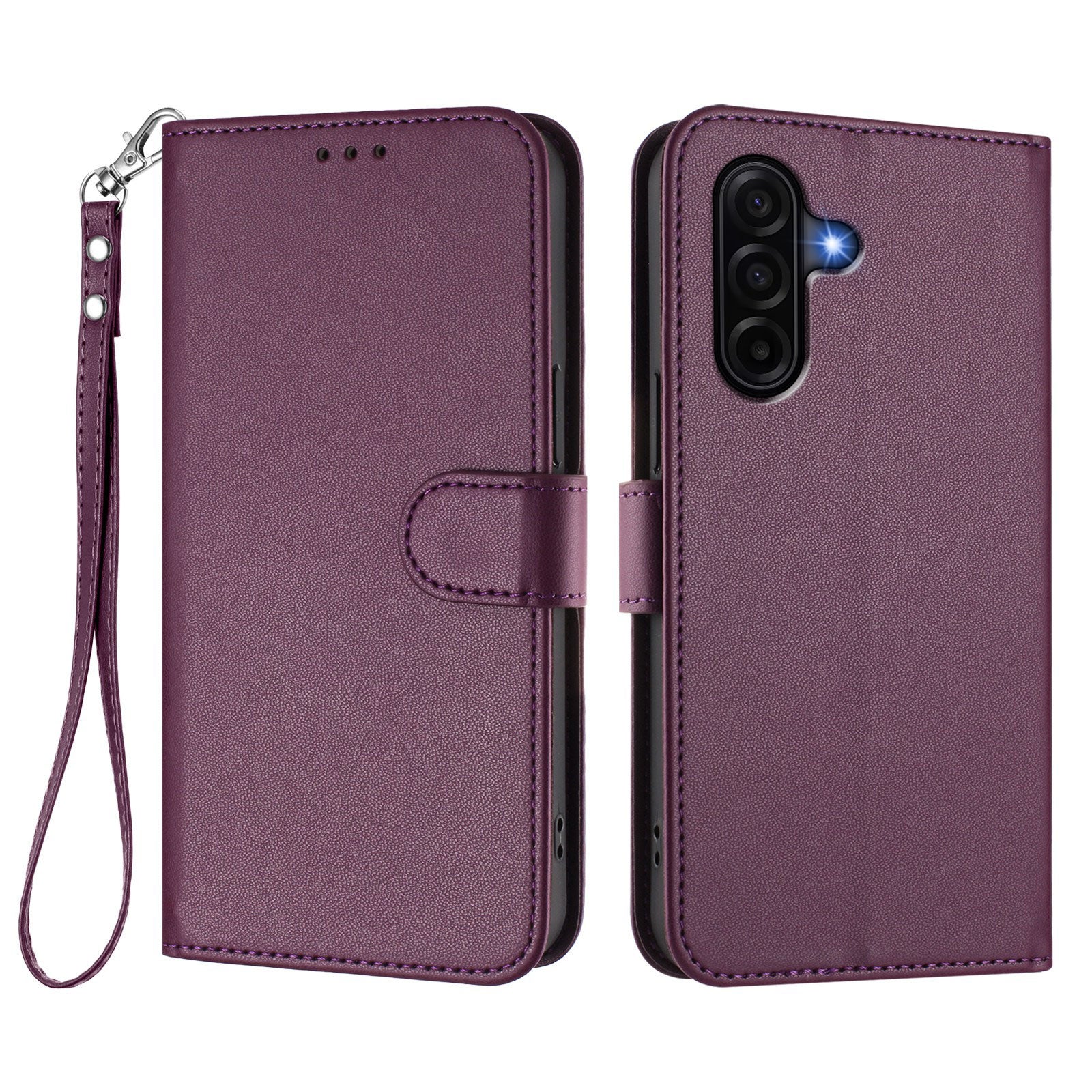 For Samsung Galaxy A57 5G Leather Case Wallet Stand Phone Cover with Wrist Strap - Purple