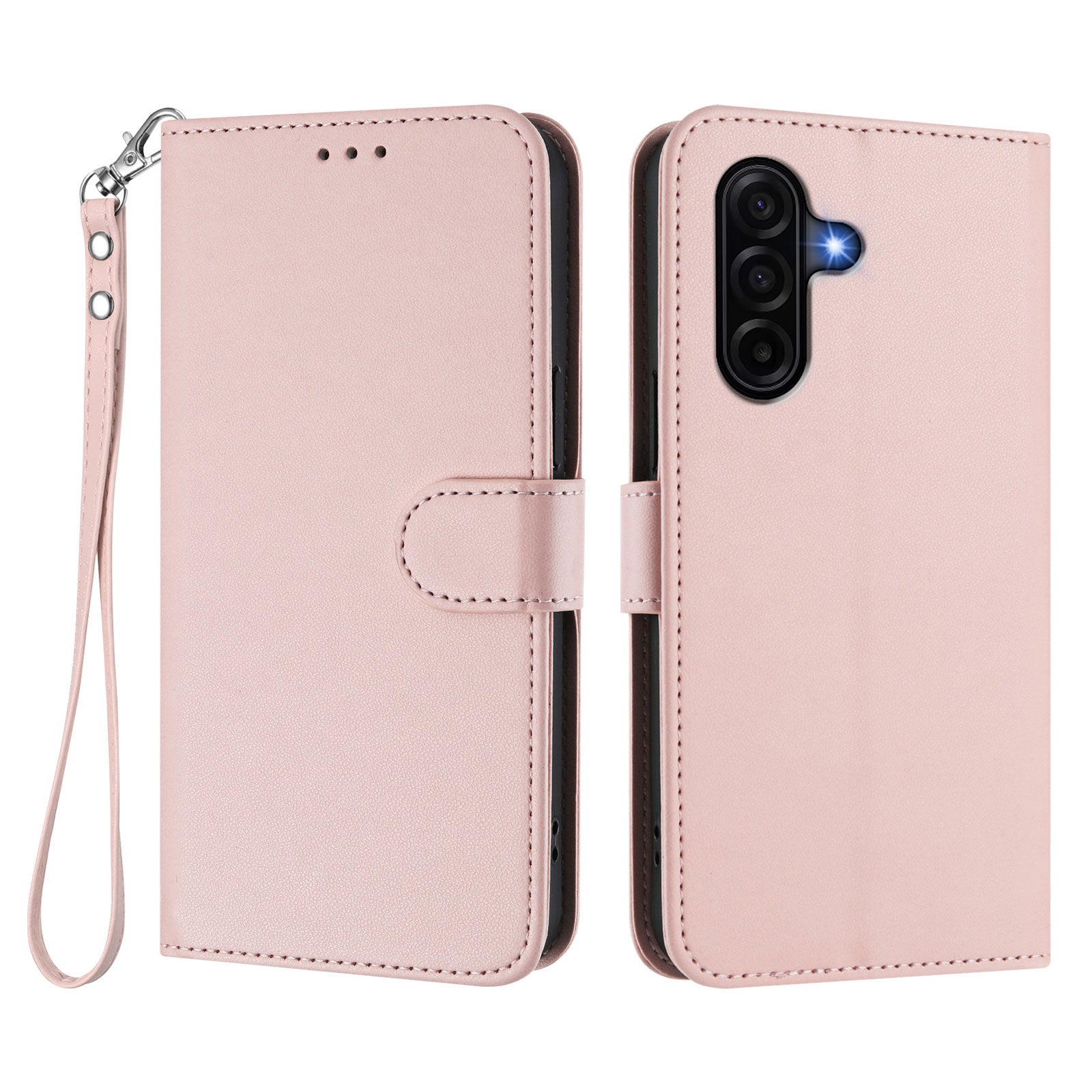 For Samsung Galaxy A57 5G Leather Case Wallet Stand Phone Cover with Wrist Strap - Pink