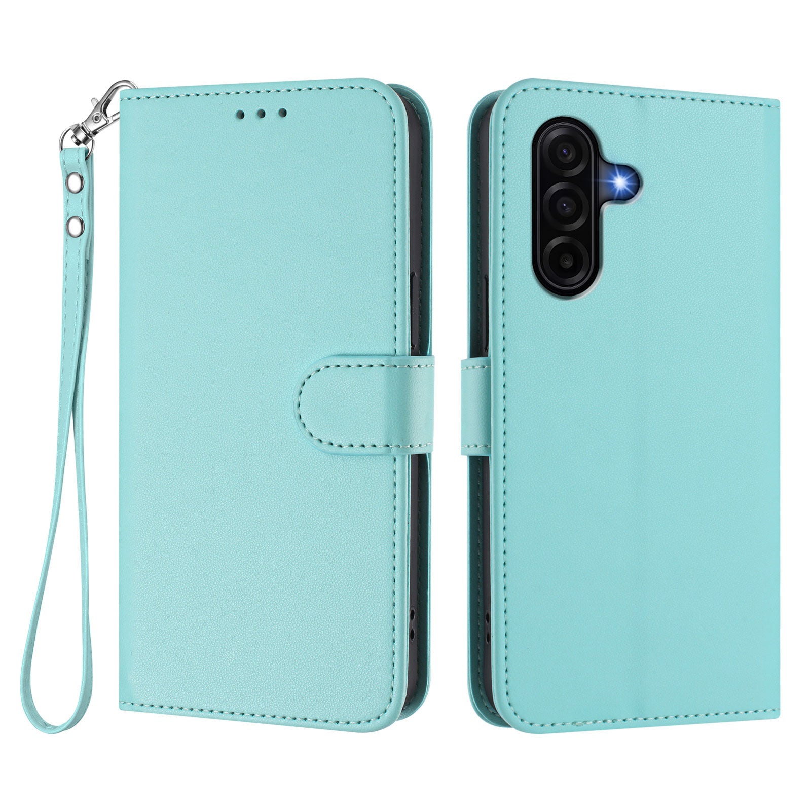 For Samsung Galaxy A57 5G Leather Case Wallet Stand Phone Cover with Wrist Strap - Mint Green