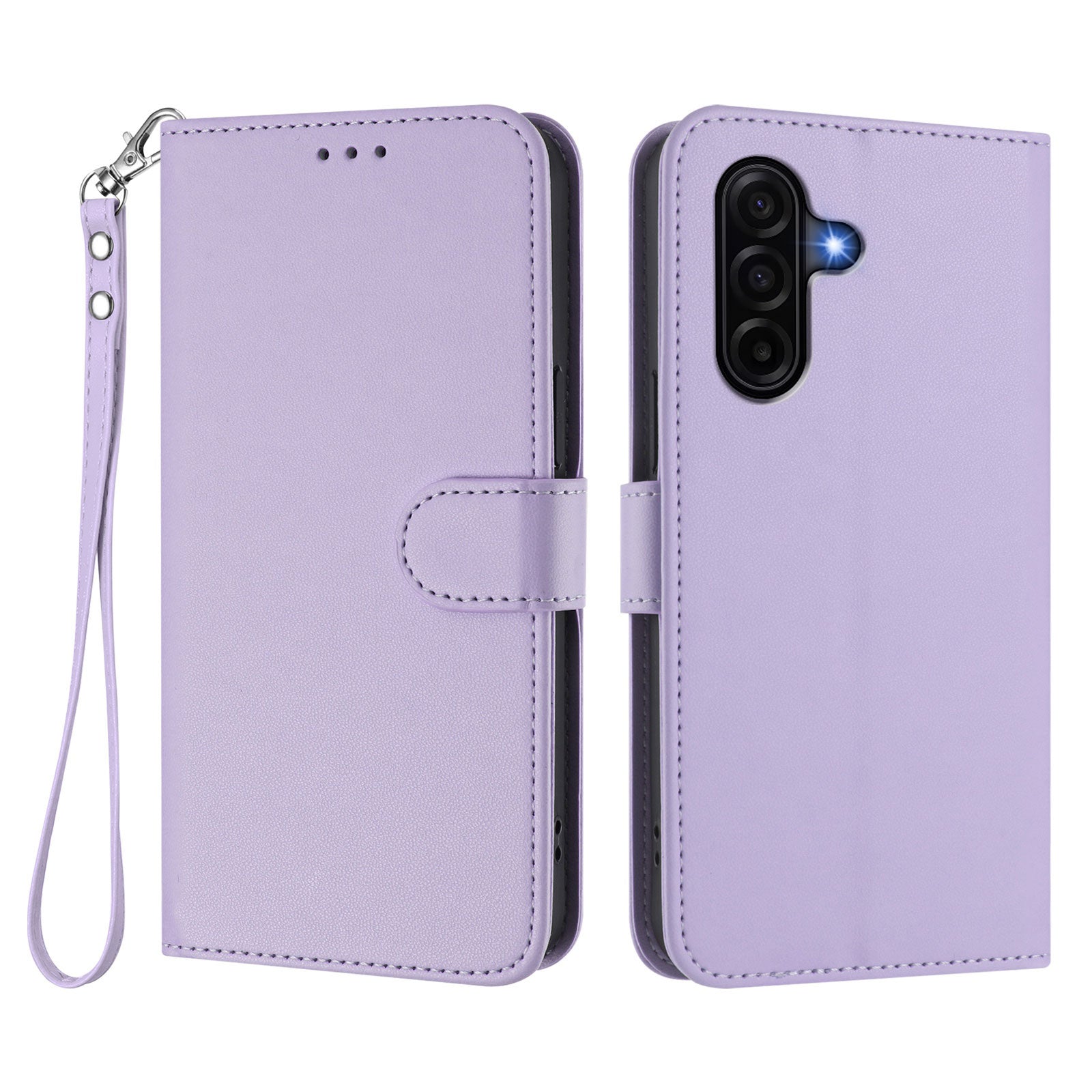 For Samsung Galaxy A57 5G Leather Case Wallet Stand Phone Cover with Wrist Strap - Light Purple