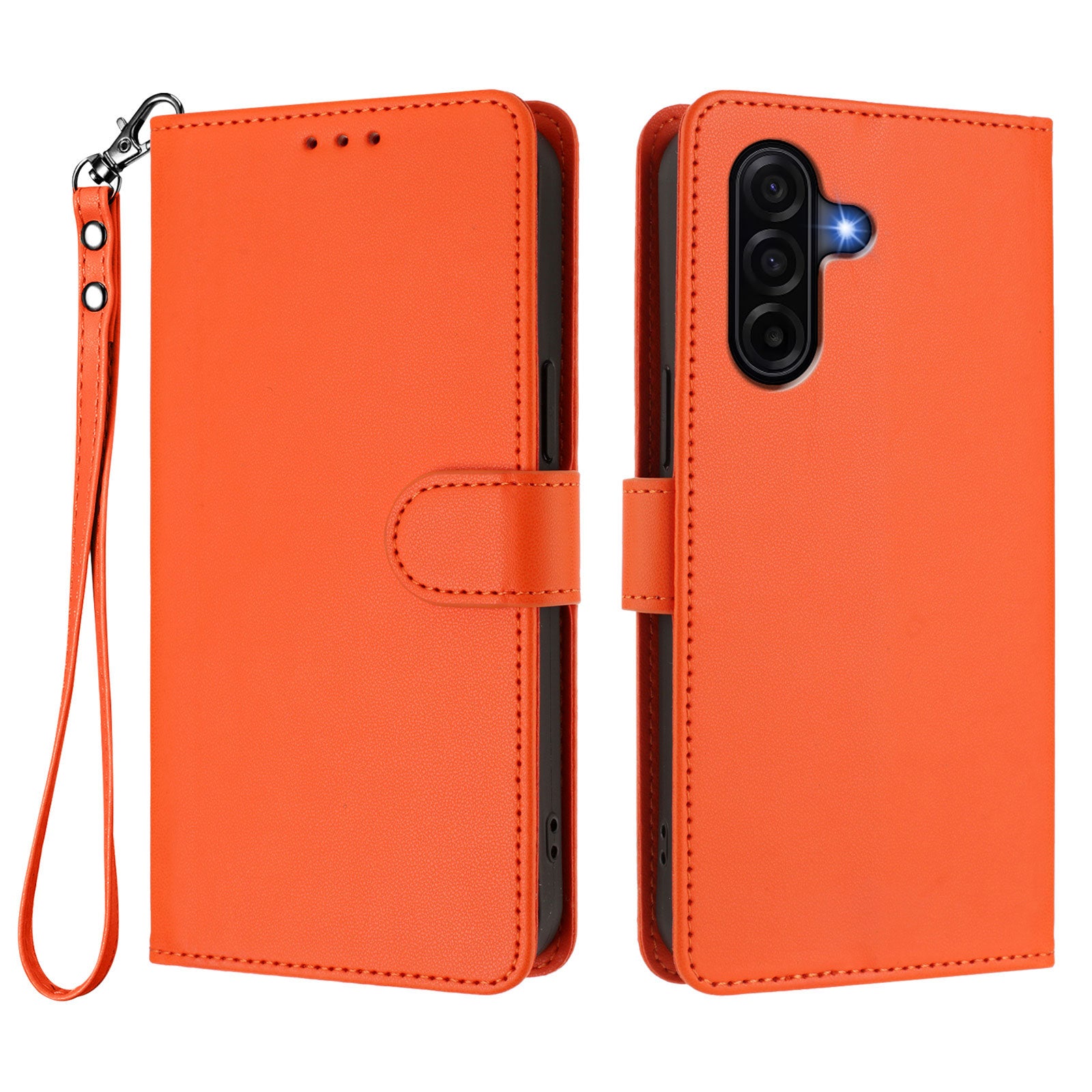 For Samsung Galaxy A57 5G Leather Case Wallet Stand Phone Cover with Wrist Strap - Orange