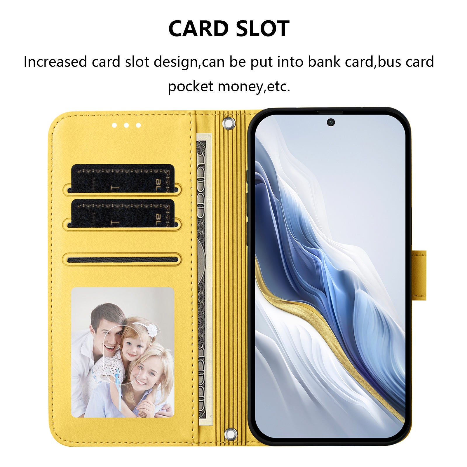 For Samsung Galaxy A57 5G Leather Case Wallet Stand Phone Cover with Wrist Strap - Yellow