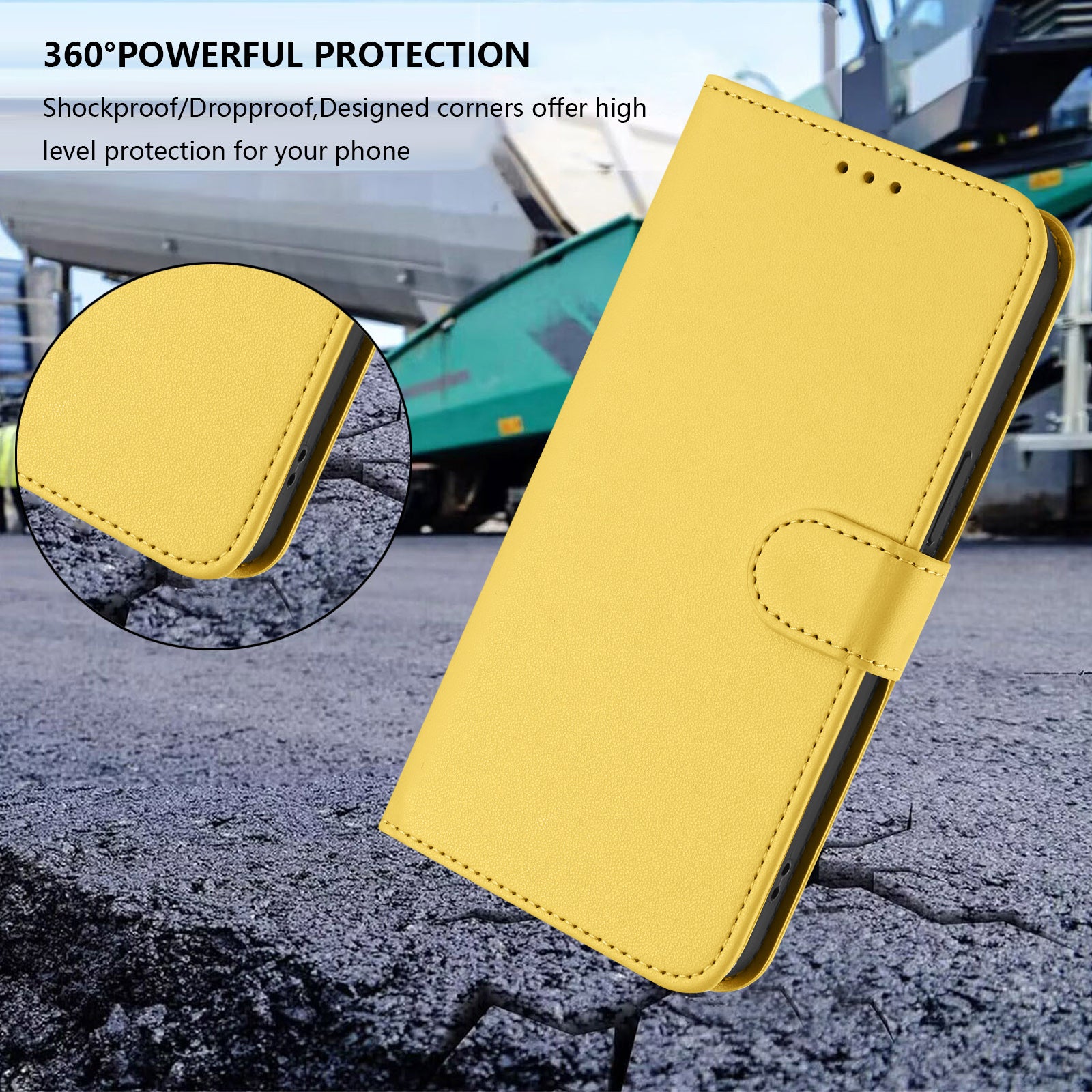 For Samsung Galaxy A57 5G Leather Case Wallet Stand Phone Cover with Wrist Strap - Yellow