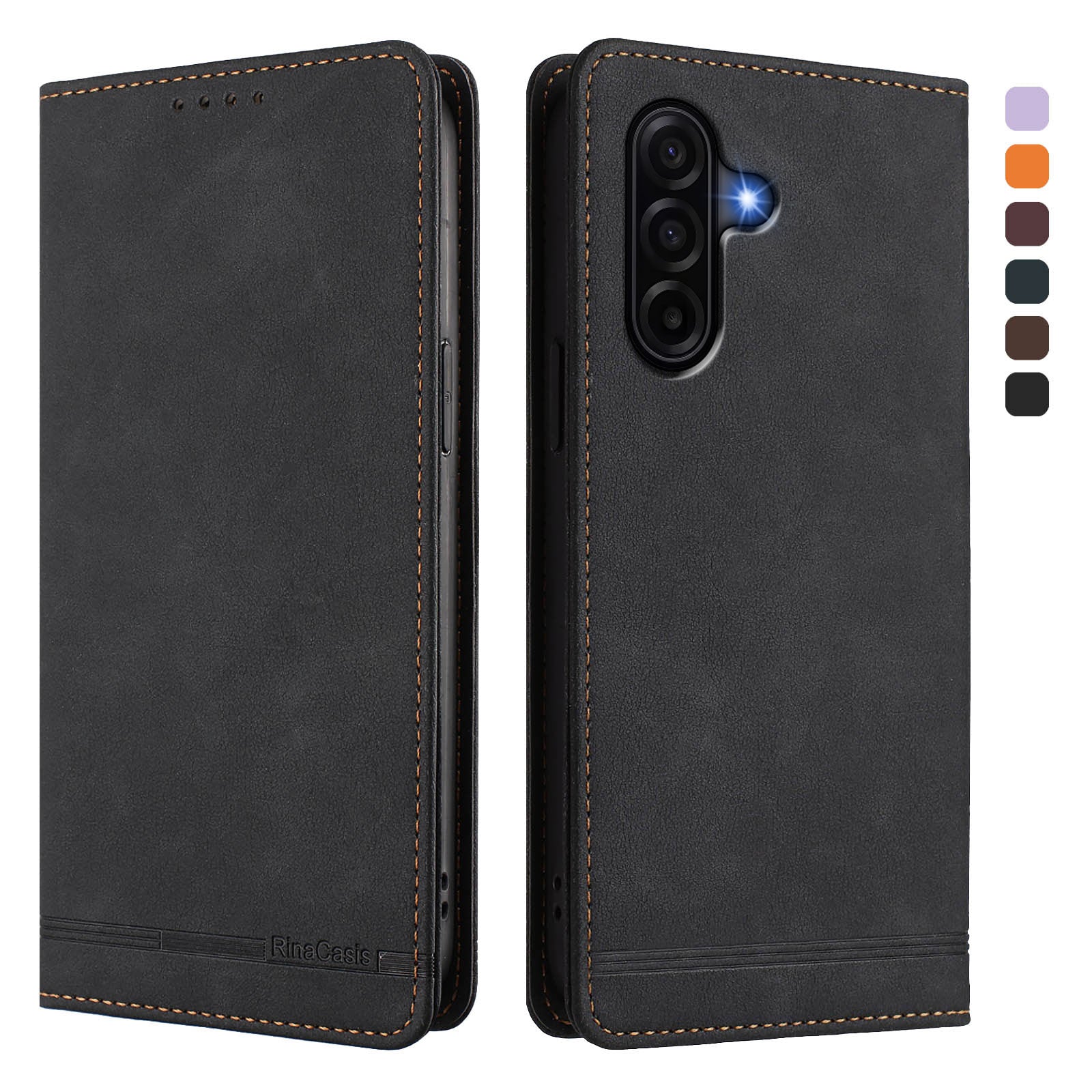 For Samsung Galaxy A57 5G Case RINACASIS RC23 RFID Blocking Wallet Stand PU Leather Phone Cover - Black