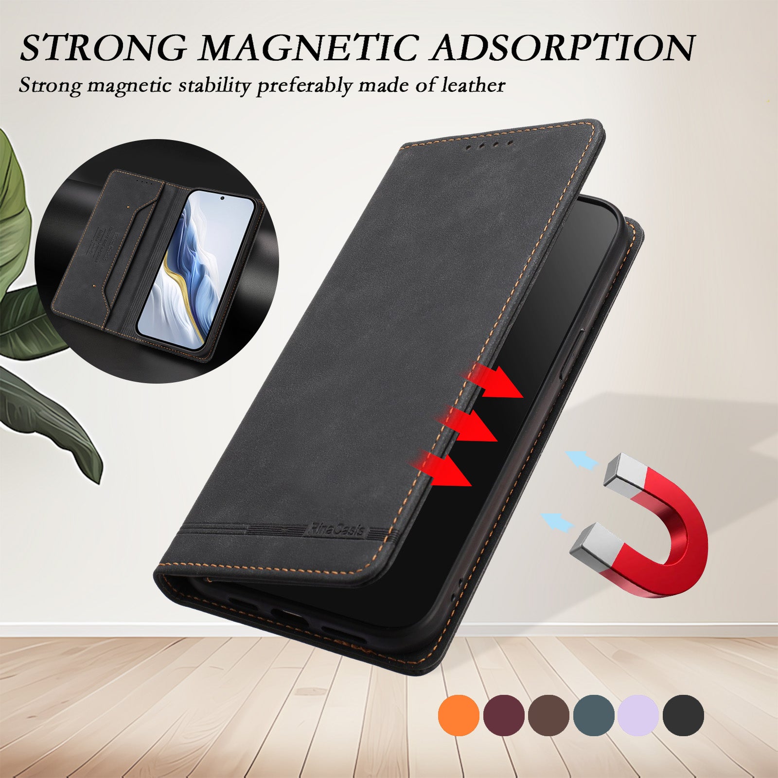 For Samsung Galaxy A57 5G Case RINACASIS RC23 RFID Blocking Wallet Stand PU Leather Phone Cover - Black