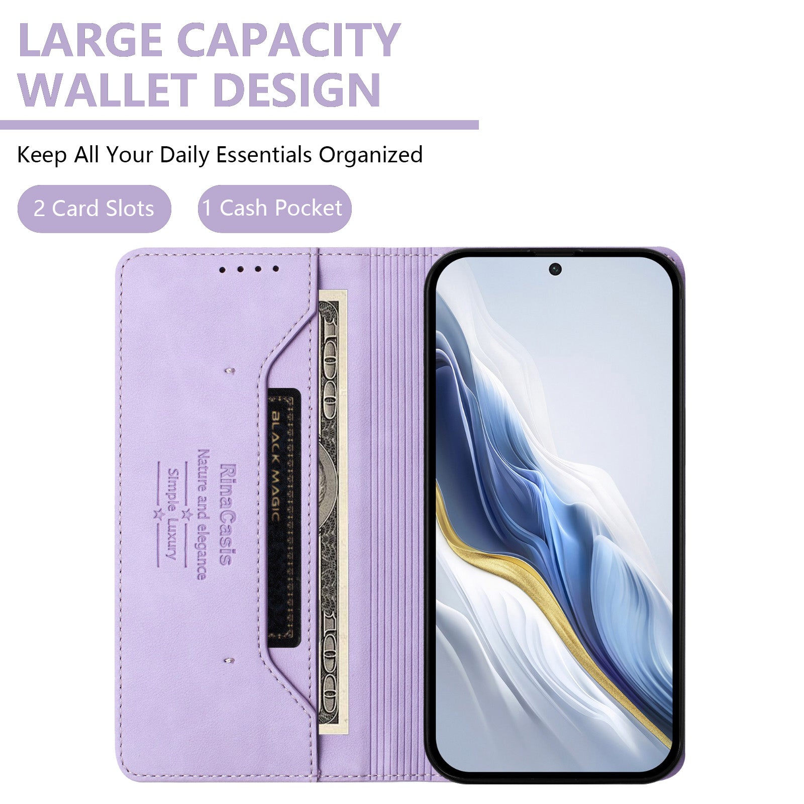 For Samsung Galaxy A57 5G Case RINACASIS RC23 RFID Blocking Wallet Stand PU Leather Phone Cover - Light Purple