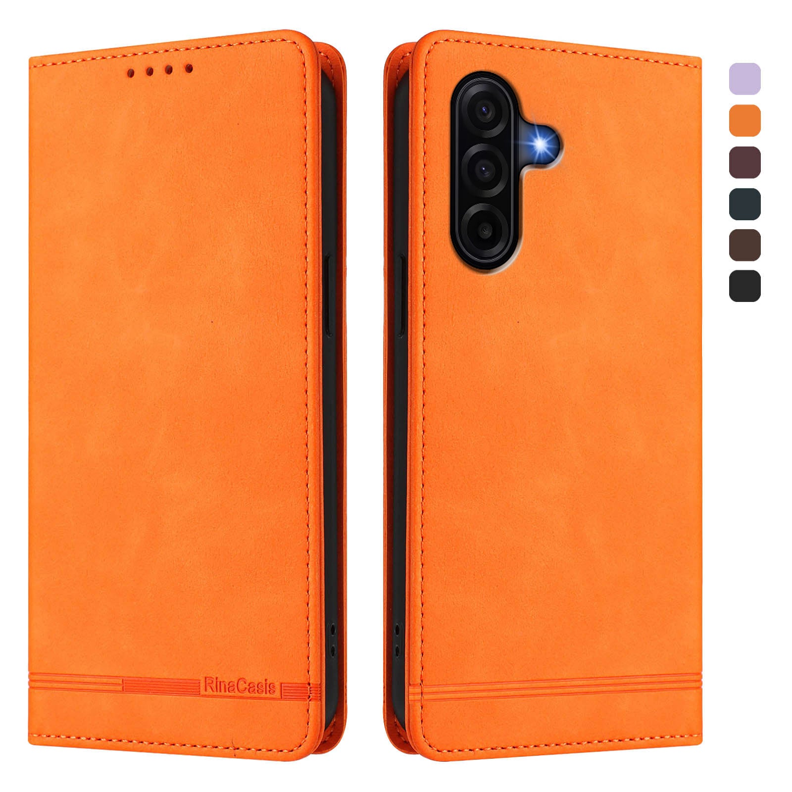 For Samsung Galaxy A57 5G Case RINACASIS RC23 RFID Blocking Wallet Stand PU Leather Phone Cover - Orange