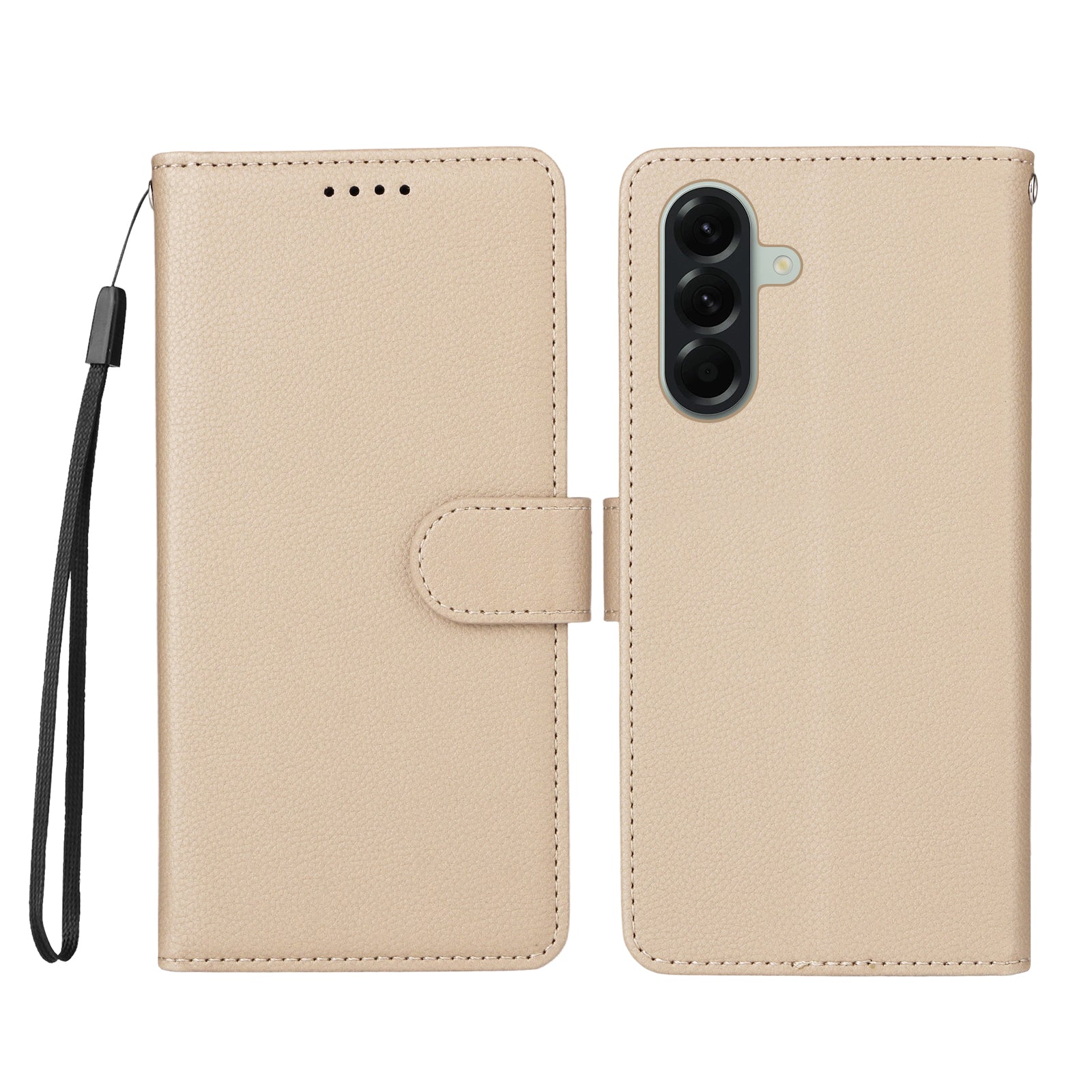 For Samsung Galaxy A57 5G Case RFID Blocking 3 Card Slots PU Leather Phone Cover with Wrist Strap - Creamy White
