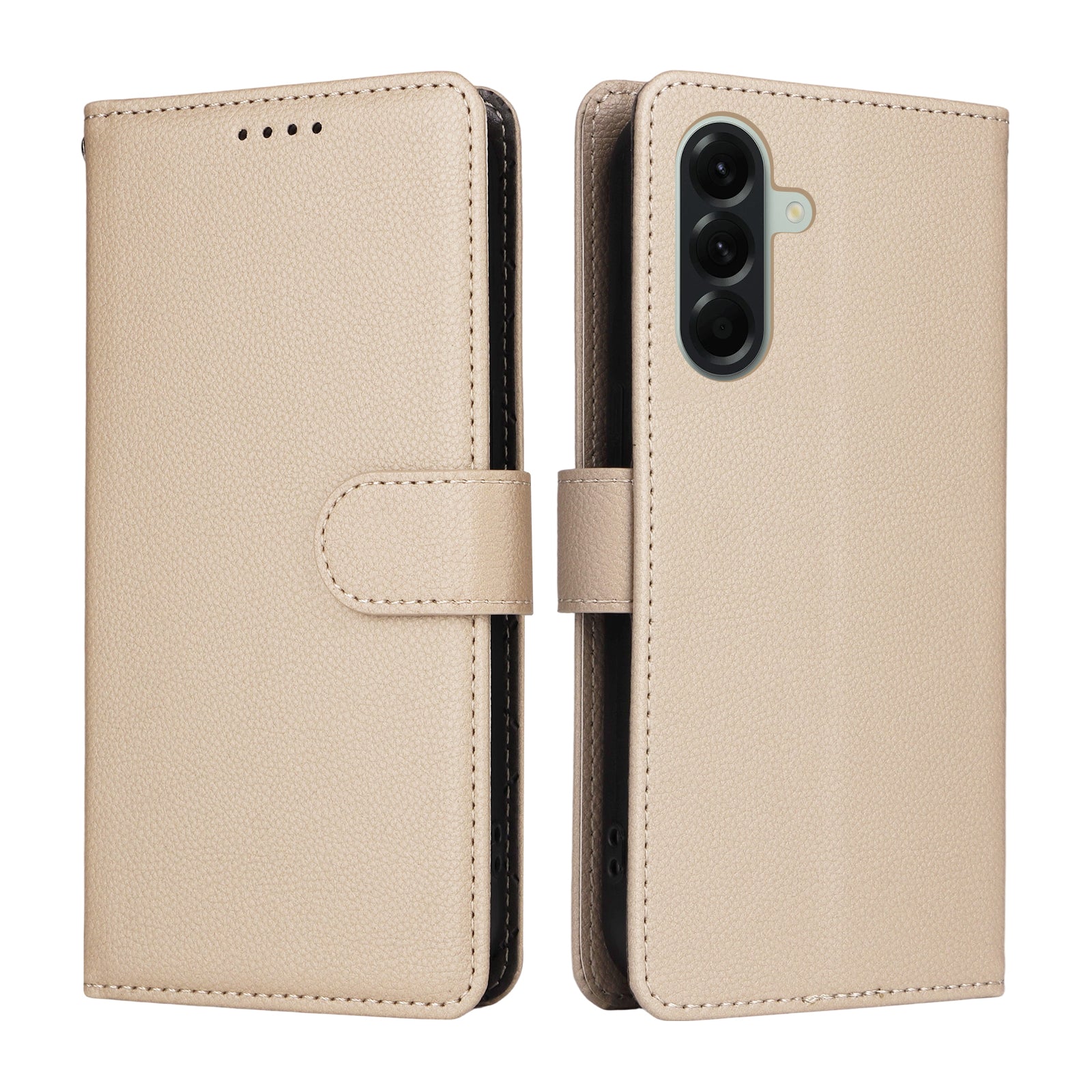 For Samsung Galaxy A57 5G Case RFID Blocking 3 Card Slots PU Leather Phone Cover with Wrist Strap - Creamy White