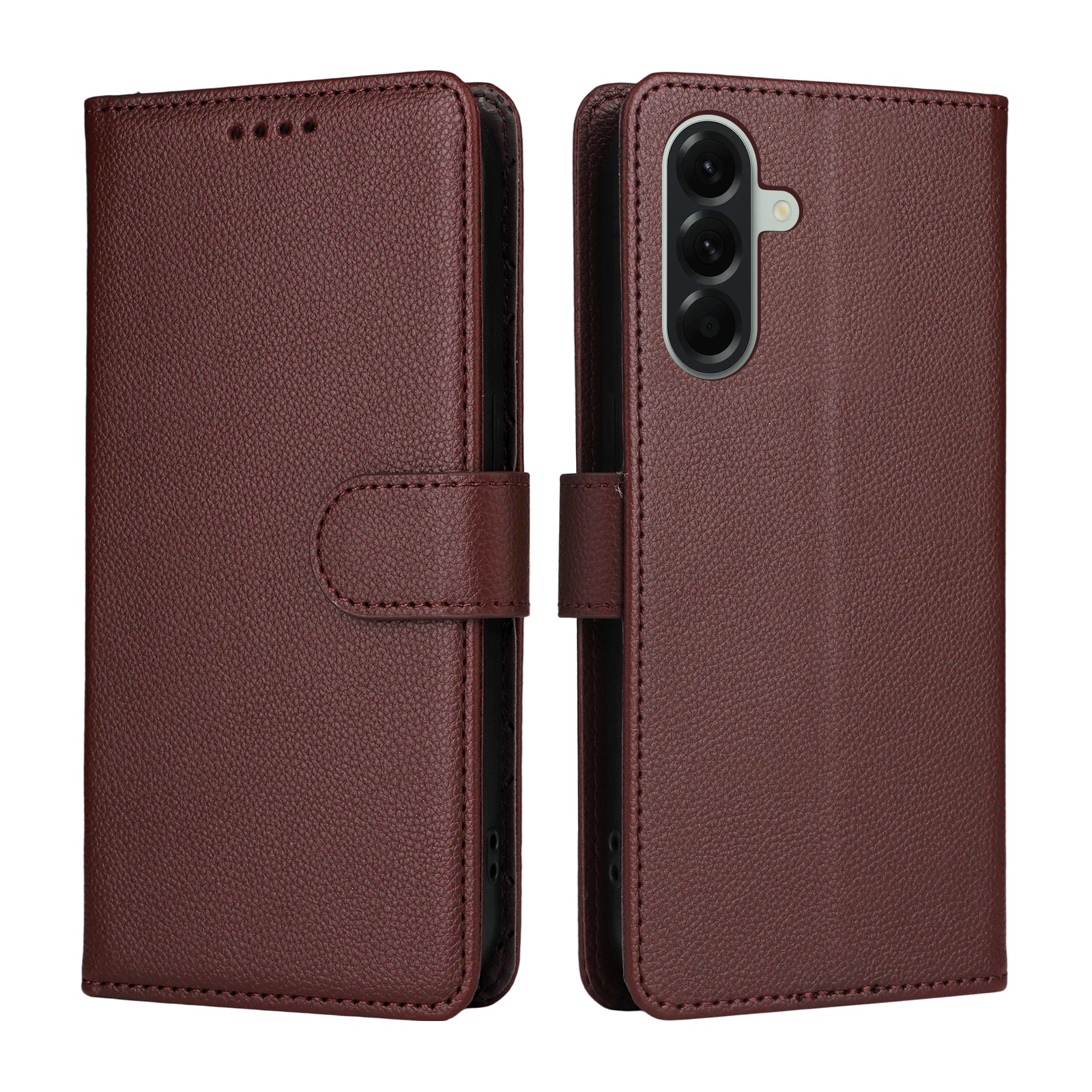 For Samsung Galaxy A57 5G Case RFID Blocking 3 Card Slots PU Leather Phone Cover with Wrist Strap - Brown