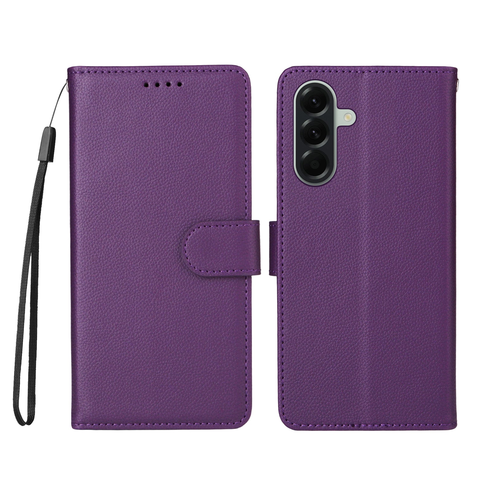 For Samsung Galaxy A57 5G Case RFID Blocking 3 Card Slots PU Leather Phone Cover with Wrist Strap - Purple