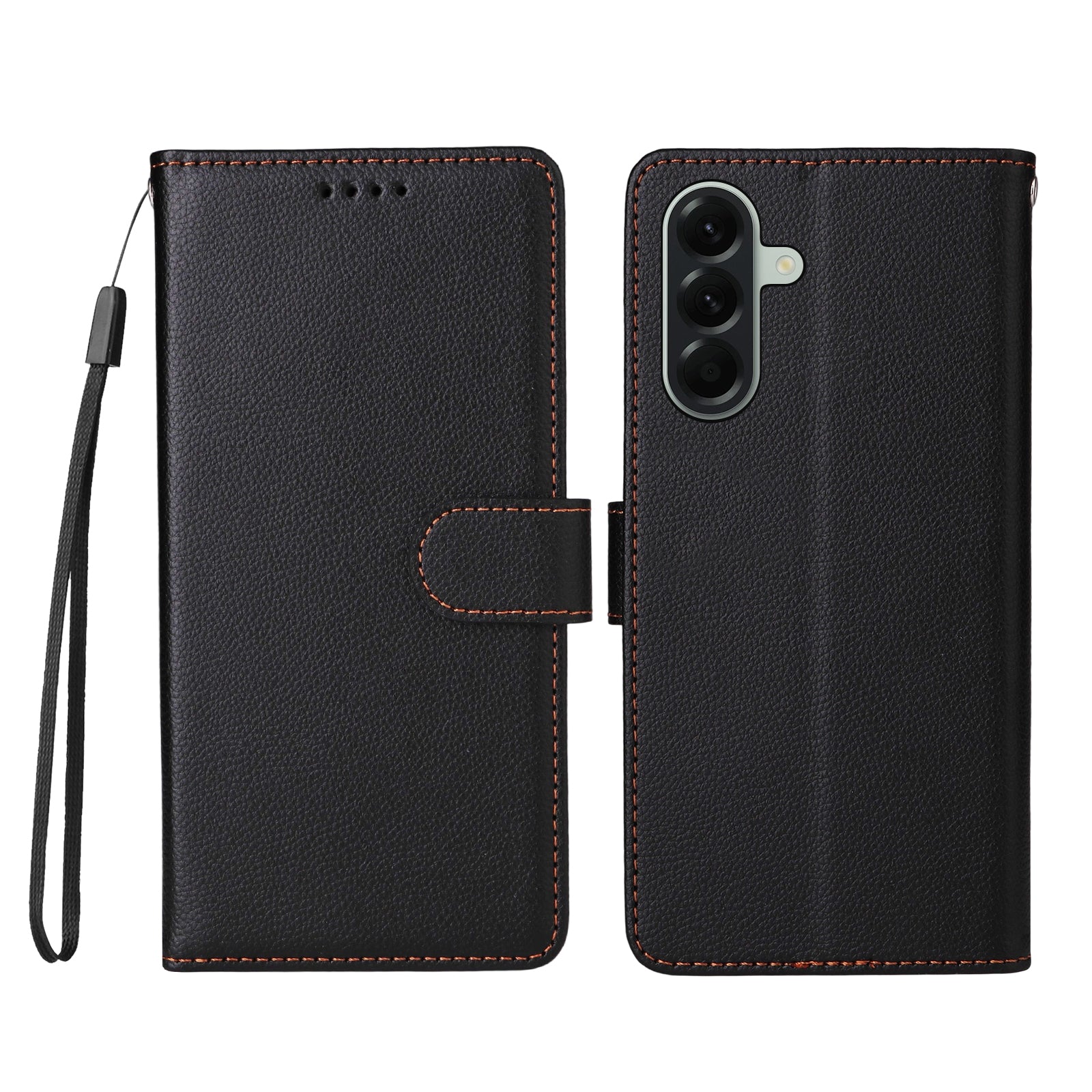 For Samsung Galaxy A57 5G Case RFID Blocking 3 Card Slots PU Leather Phone Cover with Wrist Strap - Black