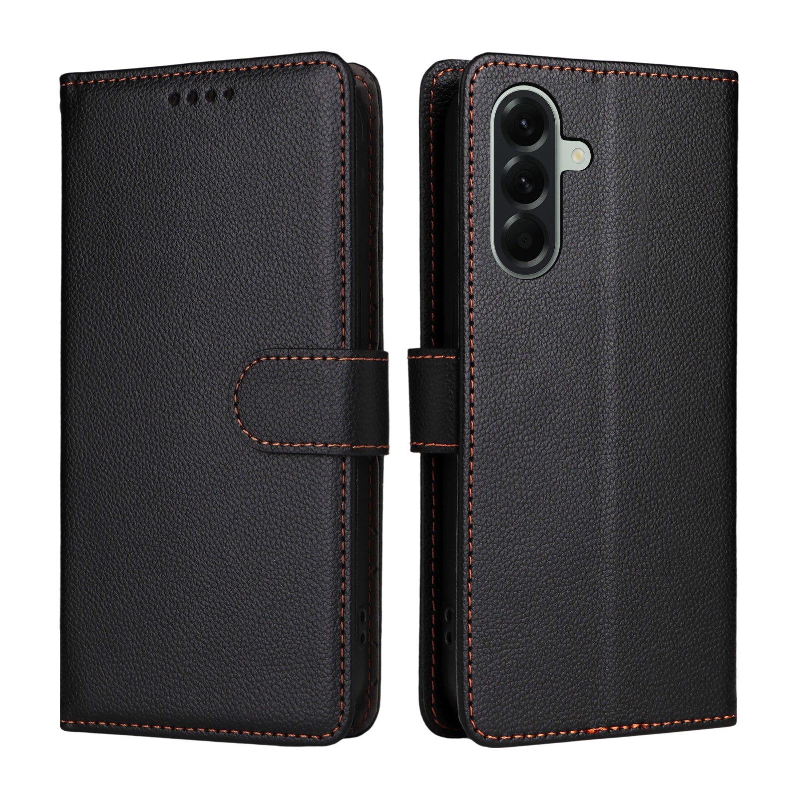 For Samsung Galaxy A57 5G Case RFID Blocking 3 Card Slots PU Leather Phone Cover with Wrist Strap - Black