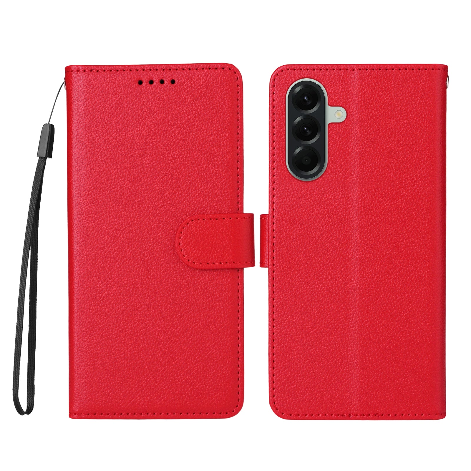 For Samsung Galaxy A57 5G Case RFID Blocking 3 Card Slots PU Leather Phone Cover with Wrist Strap - Red