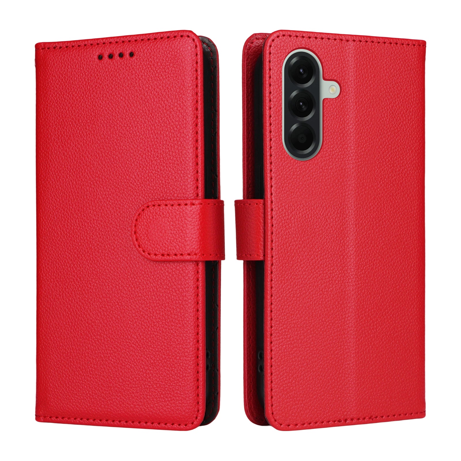 For Samsung Galaxy A57 5G Case RFID Blocking 3 Card Slots PU Leather Phone Cover with Wrist Strap - Red