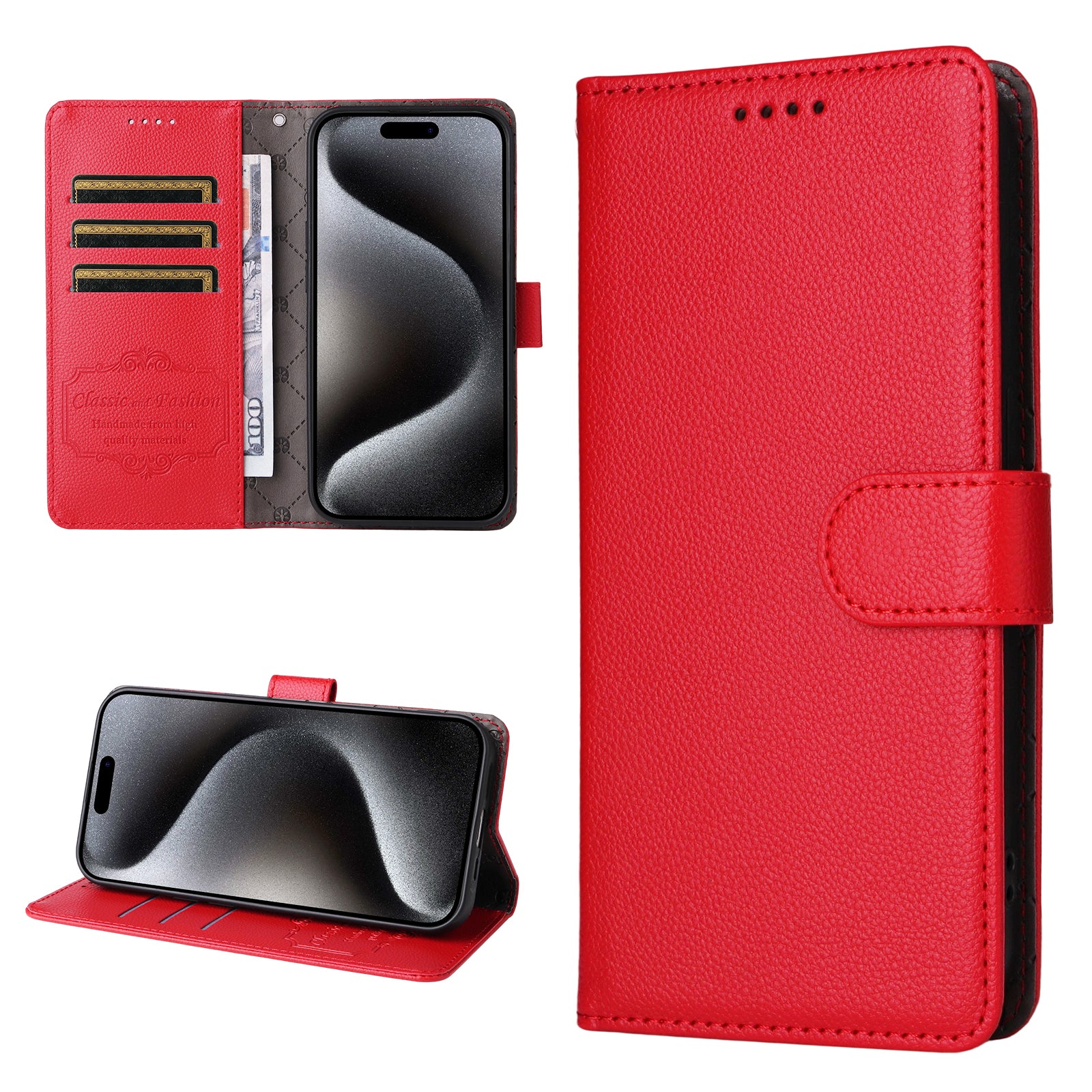 For Samsung Galaxy A57 5G Case RFID Blocking 3 Card Slots PU Leather Phone Cover with Wrist Strap - Red