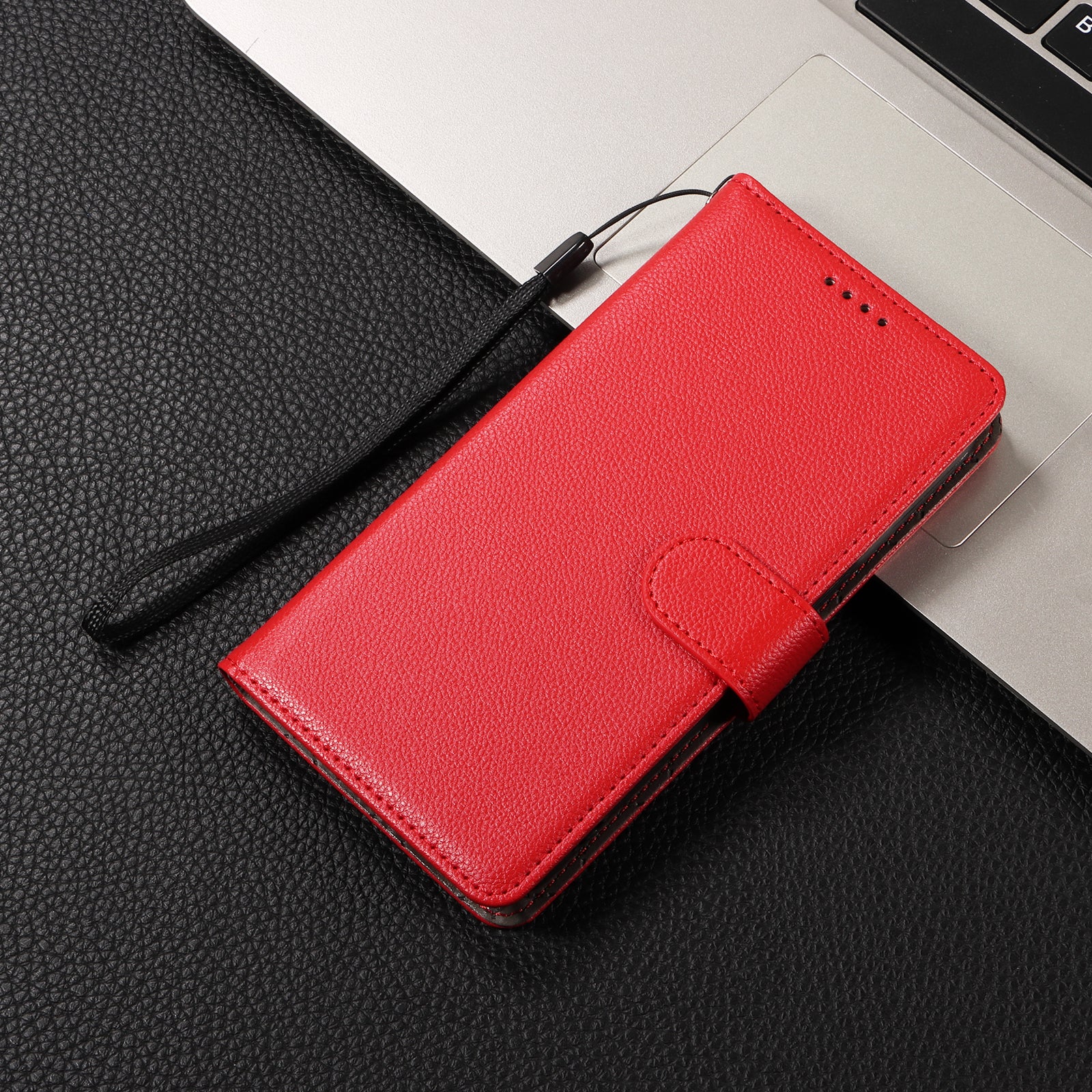 For Samsung Galaxy A57 5G Case RFID Blocking 3 Card Slots PU Leather Phone Cover with Wrist Strap - Red