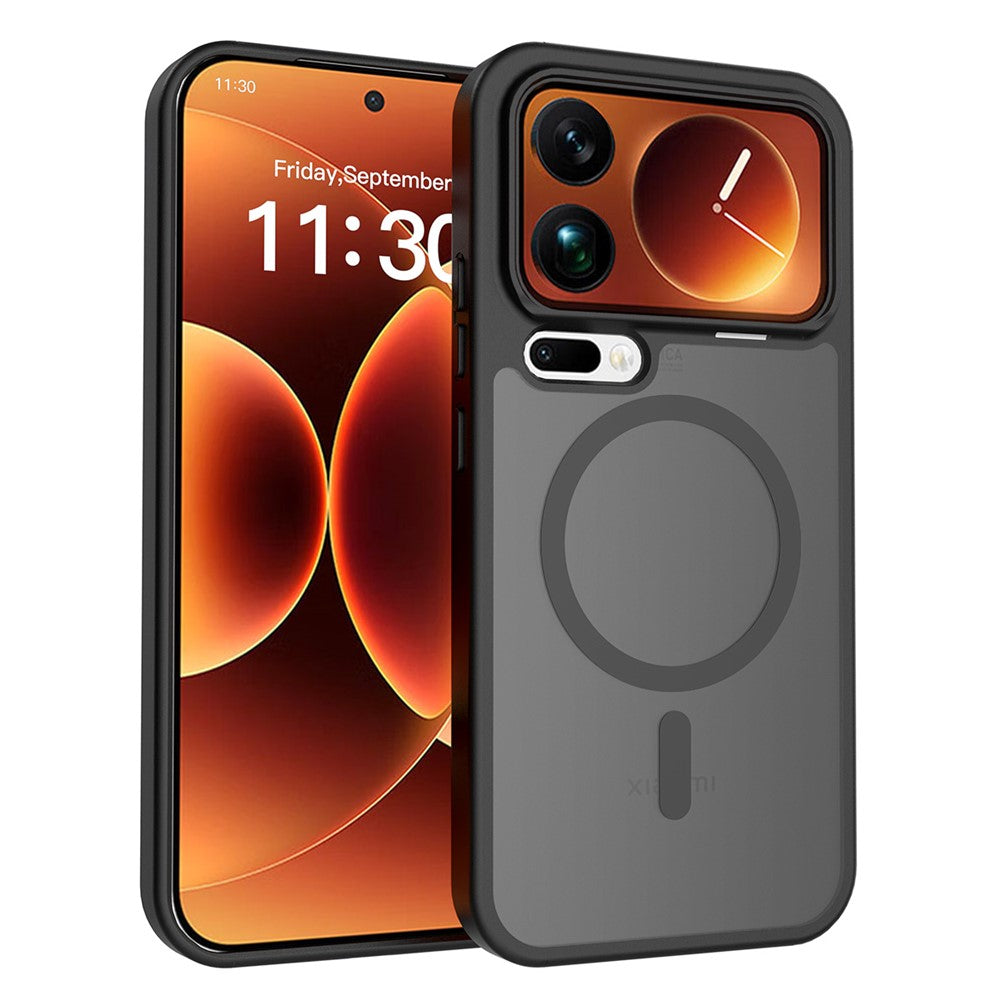 For Xiaomi 17 Pro Max Magnetic Case TPU Frame Acrylic Back Phone Cover Skin Touch - Black