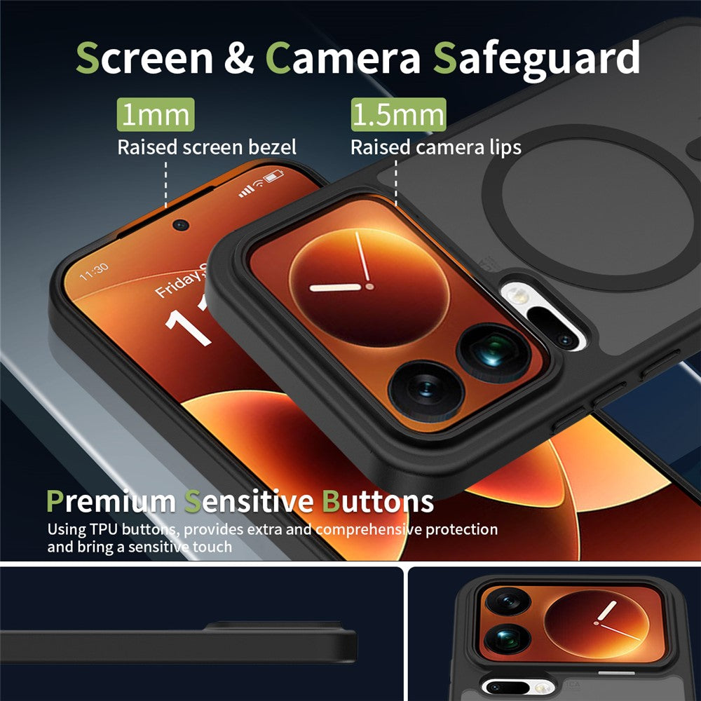 For Xiaomi 17 Pro Max Magnetic Case TPU Frame Acrylic Back Phone Cover Skin Touch - Black
