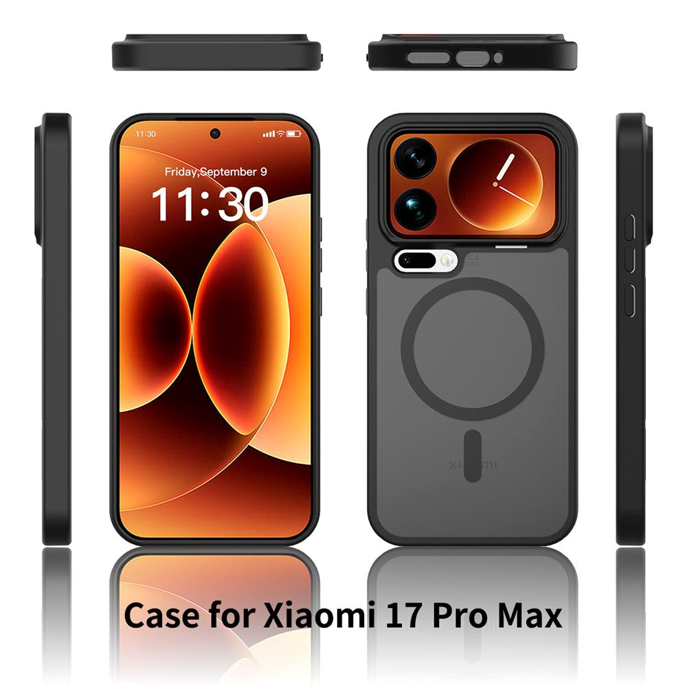 For Xiaomi 17 Pro Max Magnetic Case TPU Frame Acrylic Back Phone Cover Skin Touch - Black