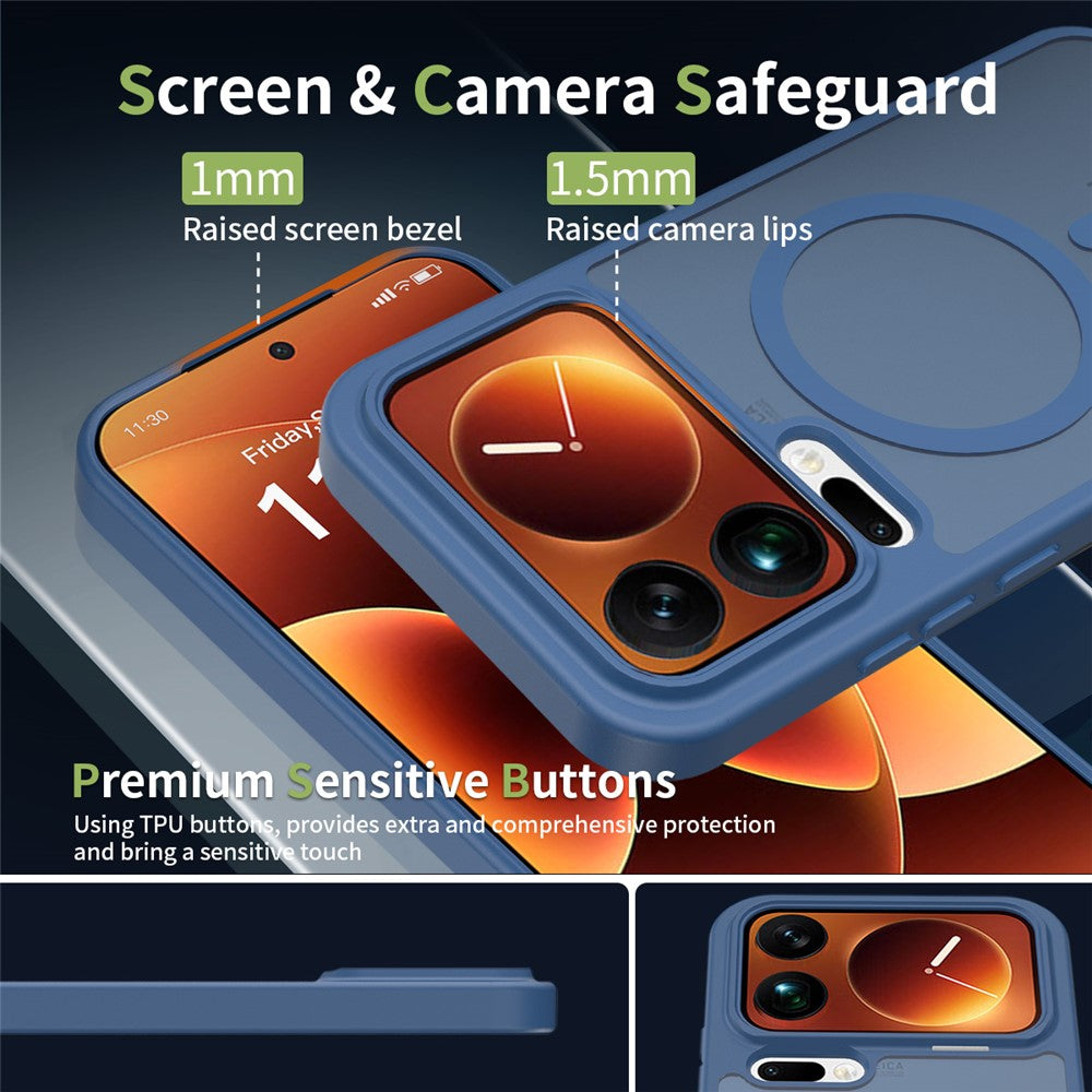 For Xiaomi 17 Pro Max Magnetic Case TPU Frame Acrylic Back Phone Cover Skin Touch - Blue