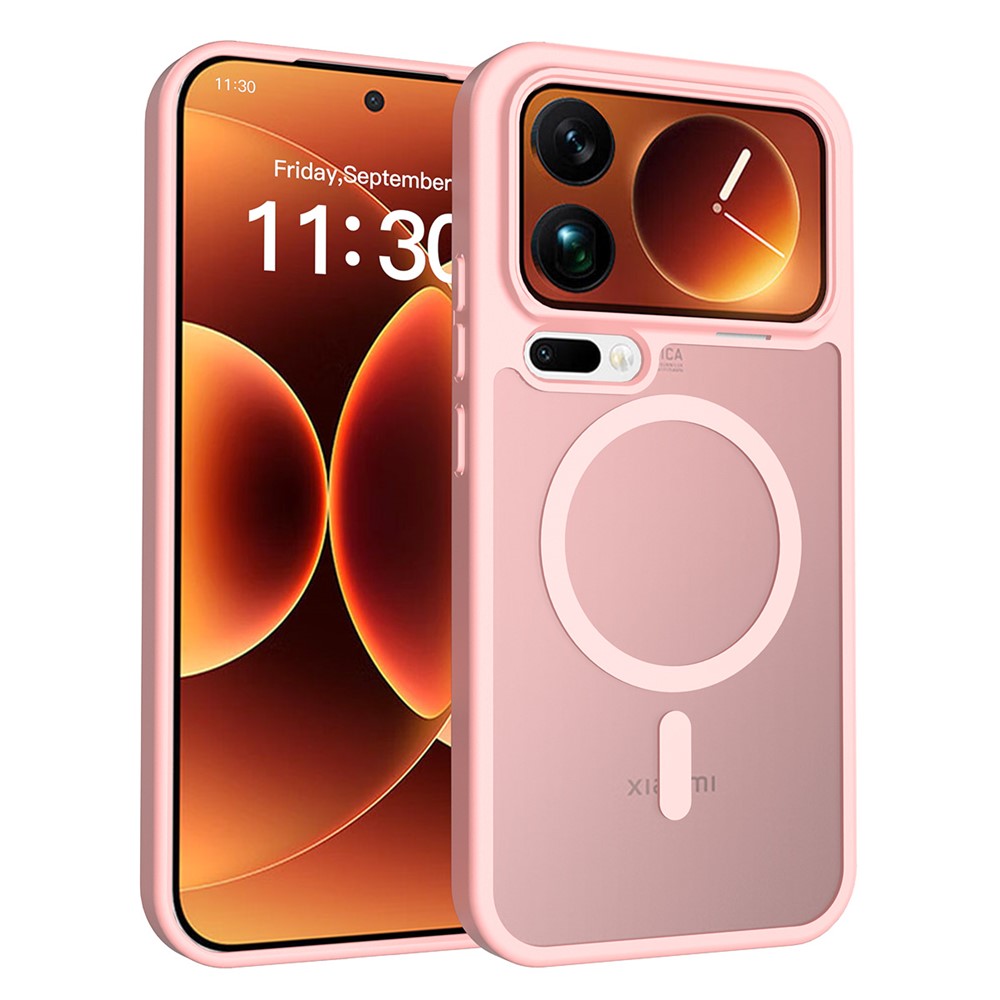 For Xiaomi 17 Pro Max Magnetic Case TPU Frame Acrylic Back Phone Cover Skin Touch - Pink