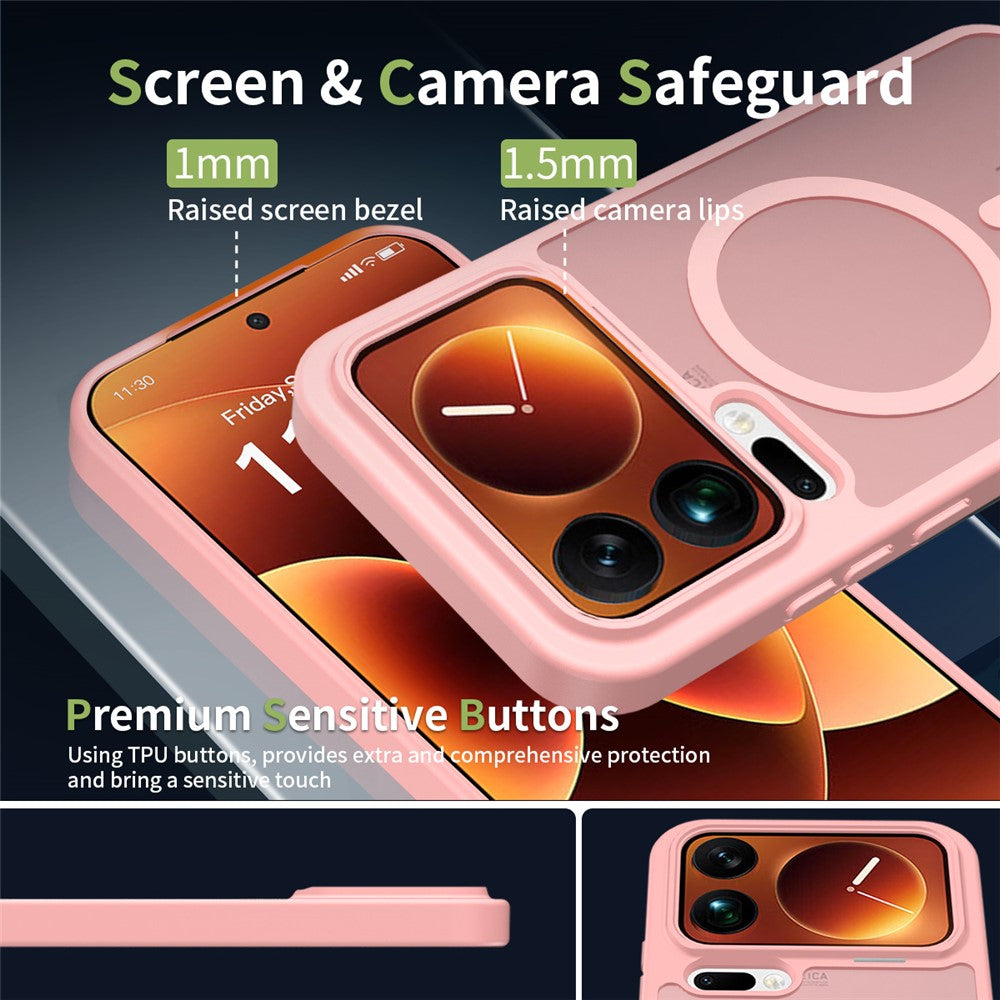 For Xiaomi 17 Pro Max Magnetic Case TPU Frame Acrylic Back Phone Cover Skin Touch - Pink